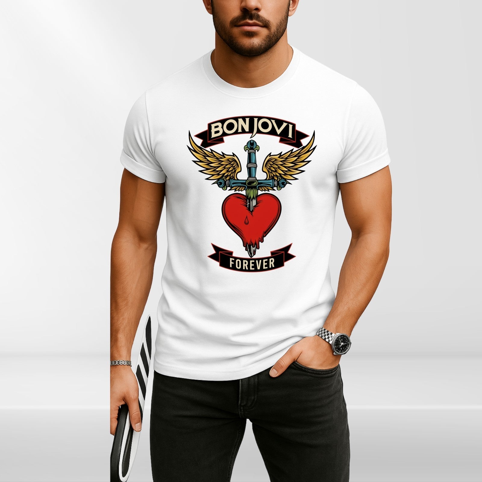 Bon Jovi Forever Inspired T-Shirt Band Merch Heart – Vintage Rock Band Concert
