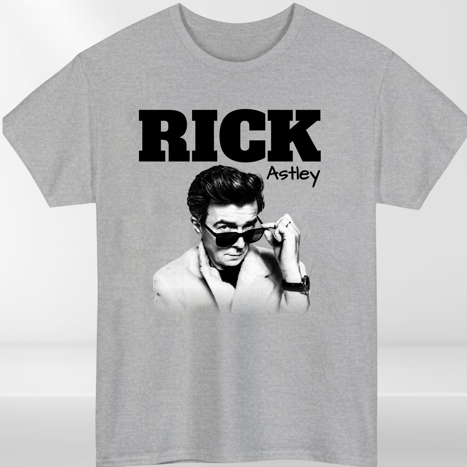 Rick Astley Homage T-Shirt Funny UK Music Icon Legend 90's 80's Retro Tee