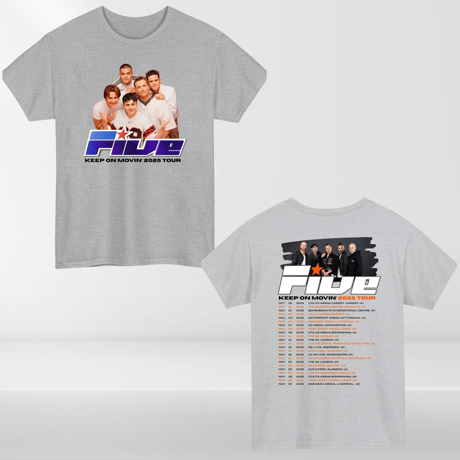 Five Band Concert T-Shirt Keep On Moving 2025 Tour t tshirt Retro Pop Gift Top