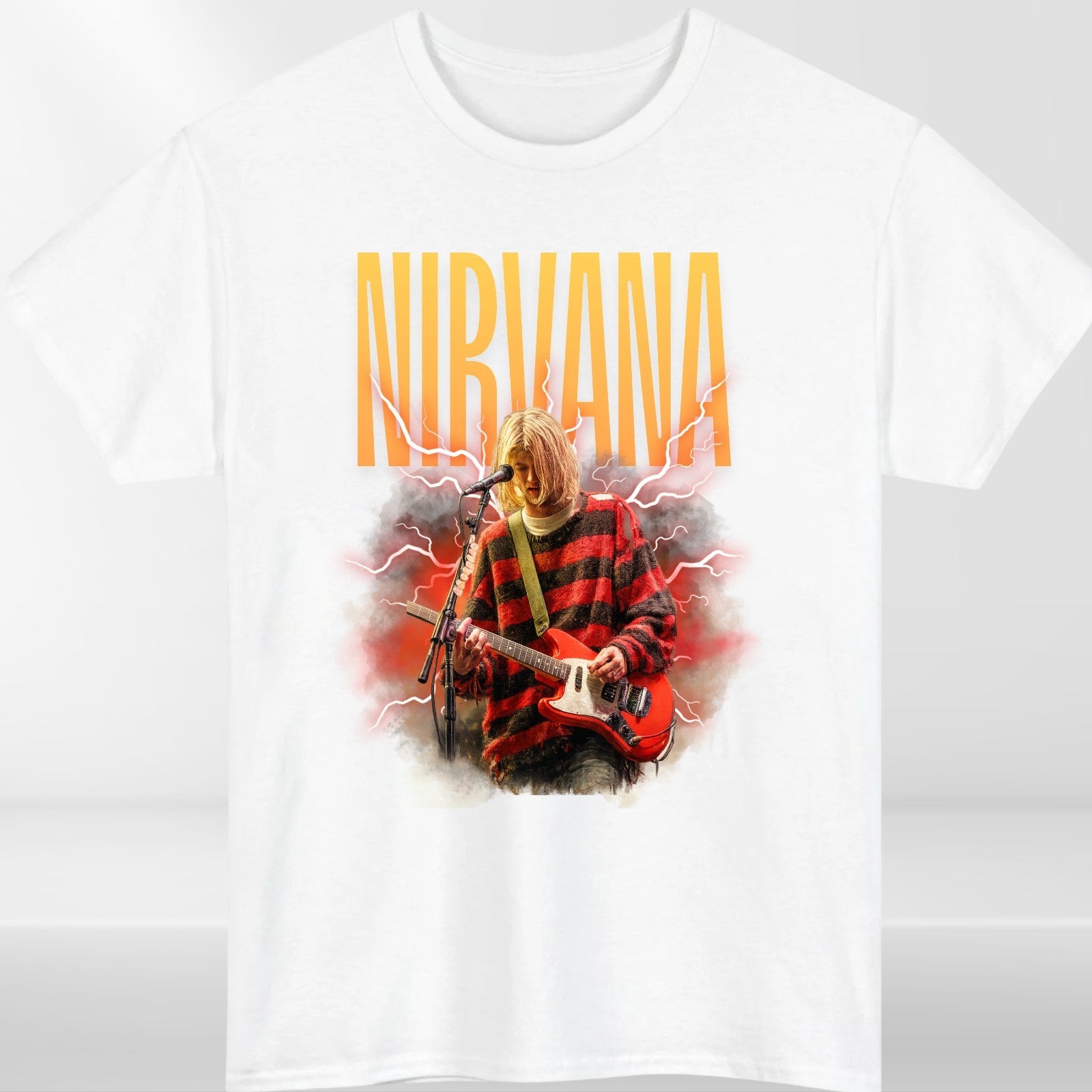 Nirvana T Shirt Kurt Cobain Guitar Grunge Rock Band Tee Unisex