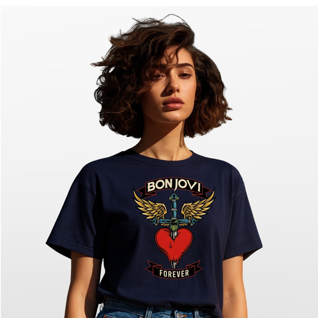 Bon Jovi Forever Inspired T-Shirt Band Merch Heart – Vintage Rock Band Concert