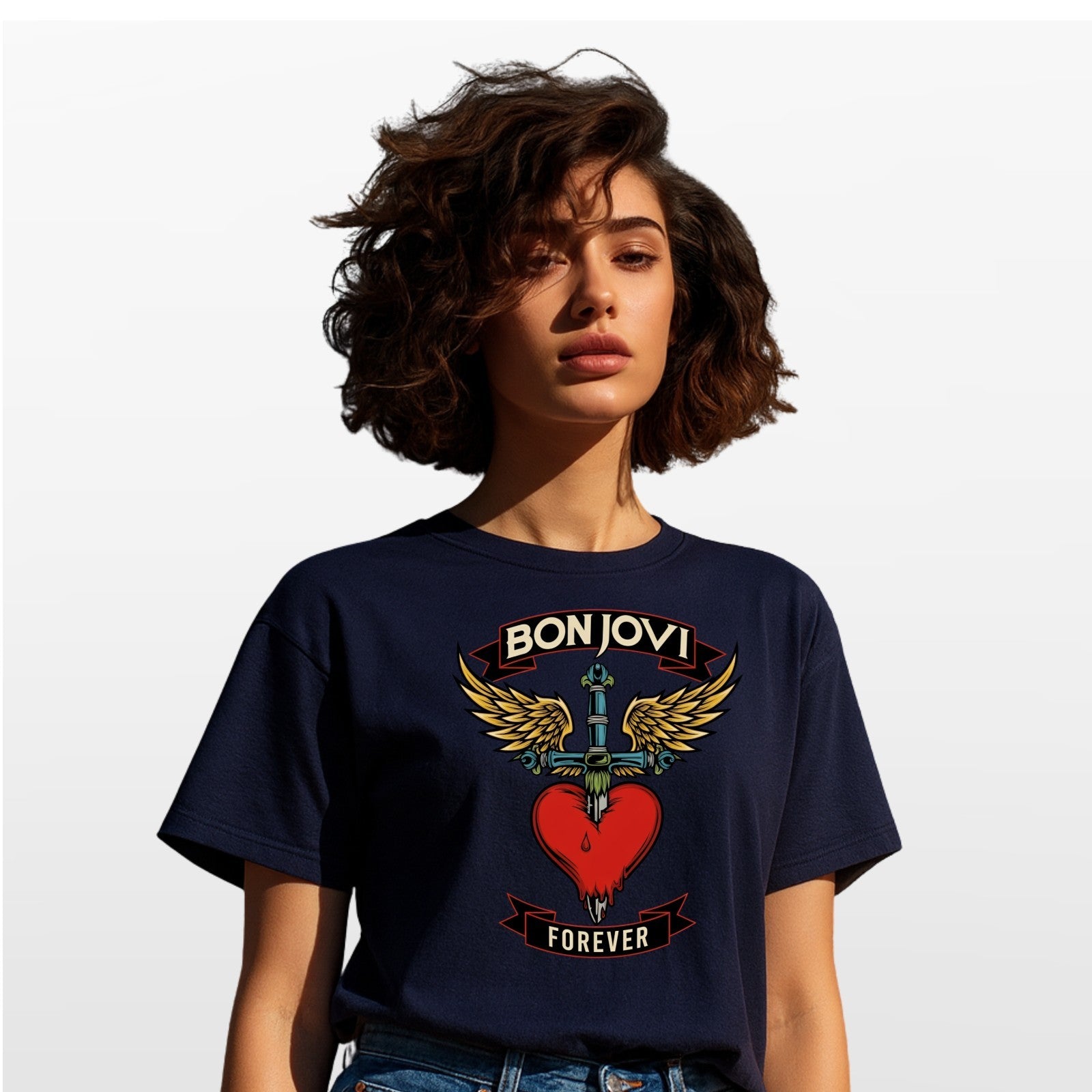 Bon Jovi Forever Inspired T-Shirt Band Merch Heart – Vintage Rock Band Concert