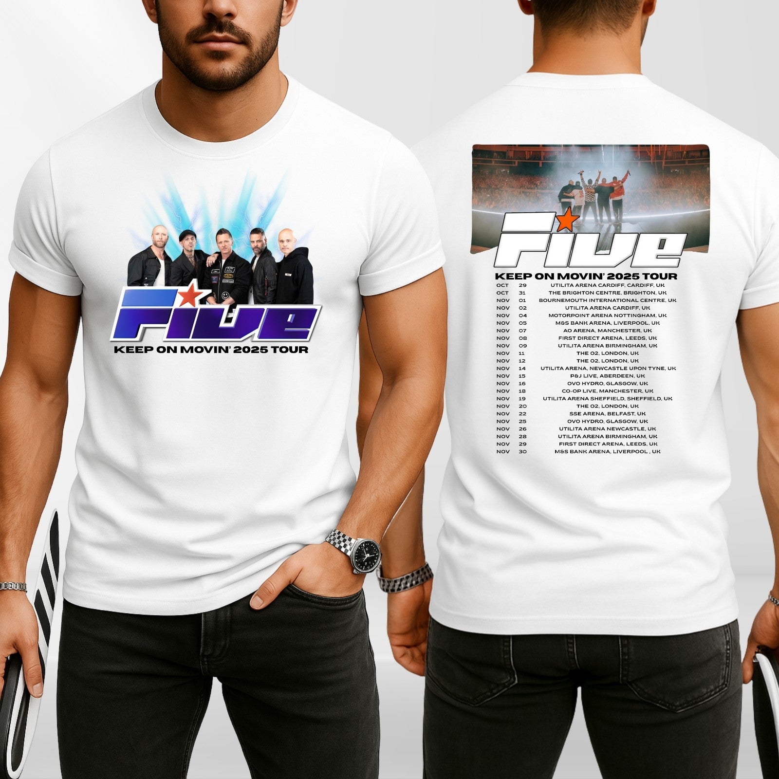Five Band Concert T-Shirt Keep On Moving 2025 Tour t tshirt Retro Pop Gift Top