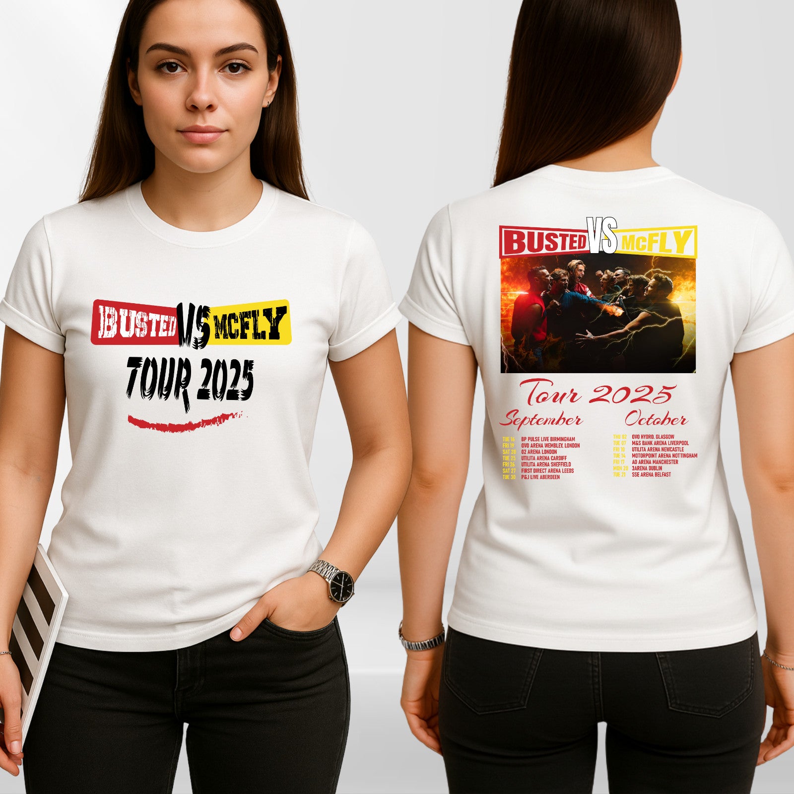 McFly vs Busted Tour 2025 T-Shirt Team McFly Band Front & Back Concert Gift Top