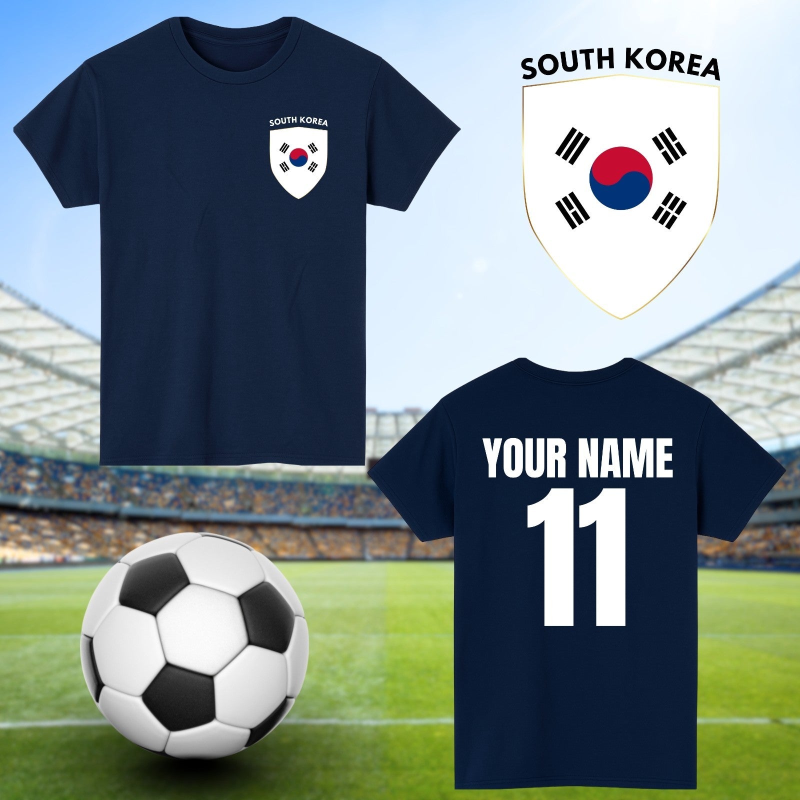Personalised South Korea Football T-Shirt Custom Name And Number Sports Lover To