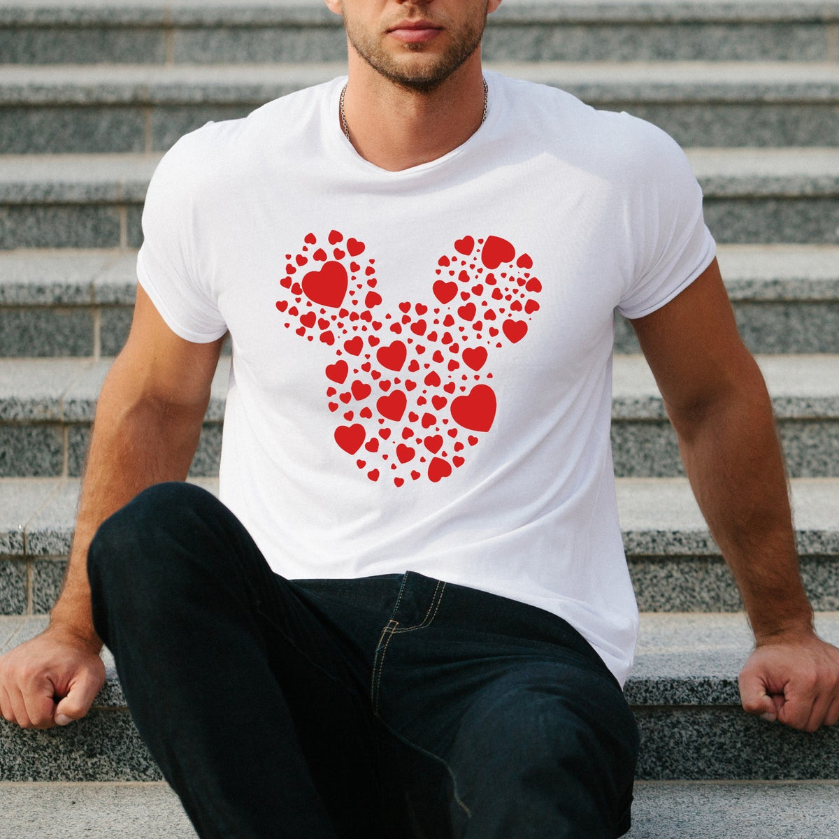 Mickey Minnie Heart T-Shirt Matching Disney Love Unisex Tee