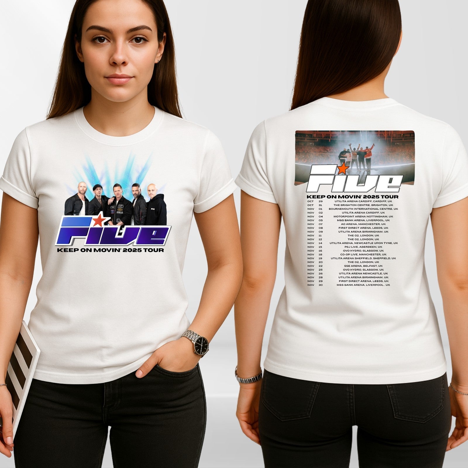 Five Band Concert T-Shirt Keep On Moving 2025 Tour t tshirt Retro Pop Gift Top