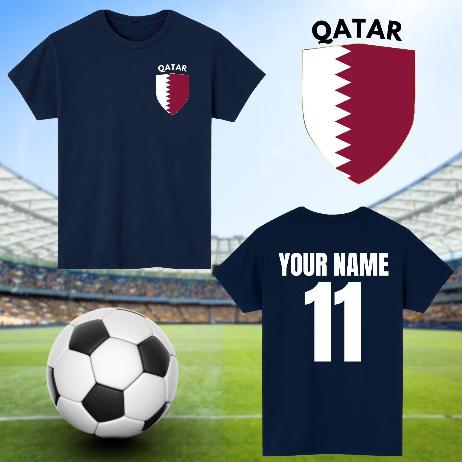 Personalised Qatar Football T-Shirt Custom Name And Number Sports Lover Top