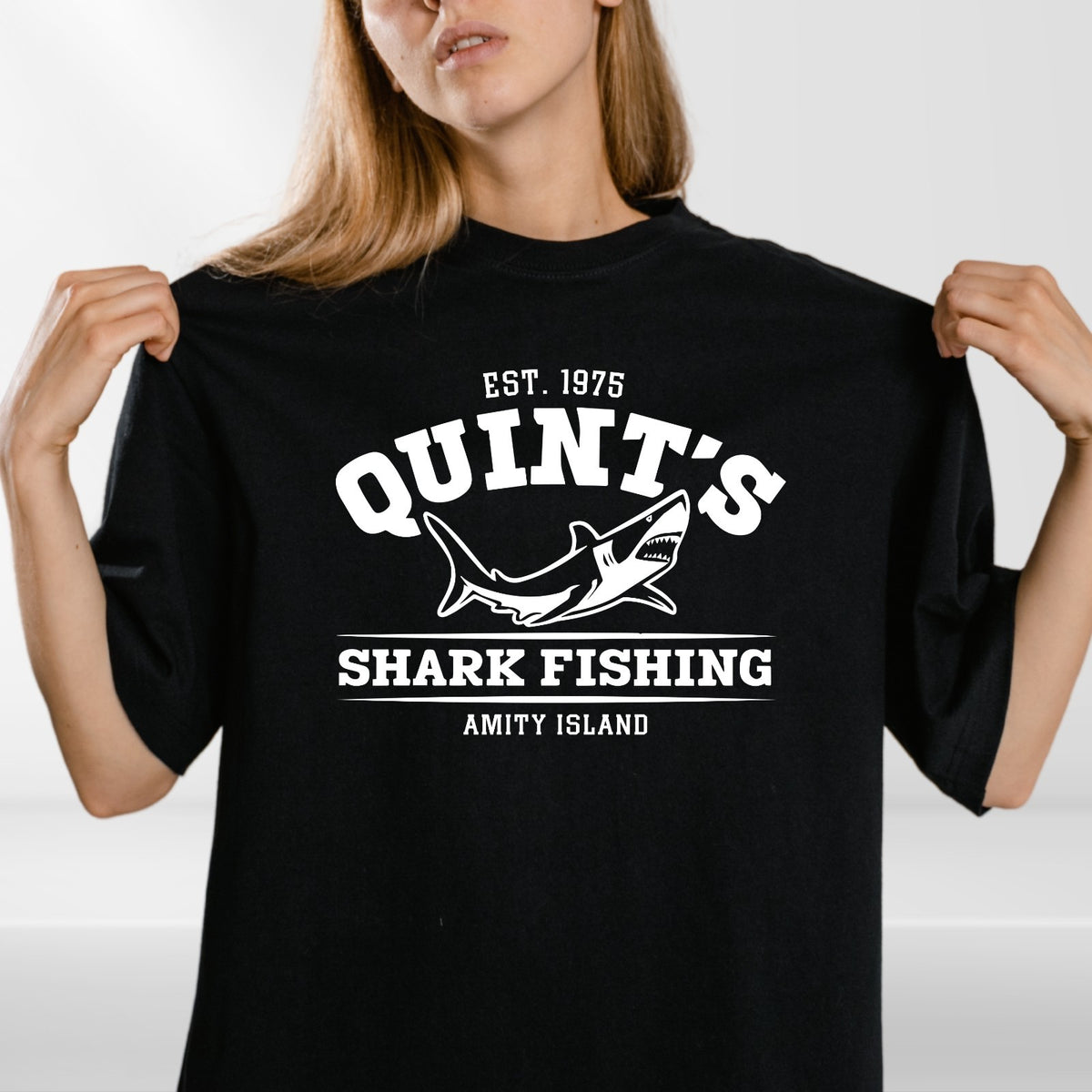 Jaws Quints Amity Island 1975 Shark Fishing  Movie Tee  T-Shirt