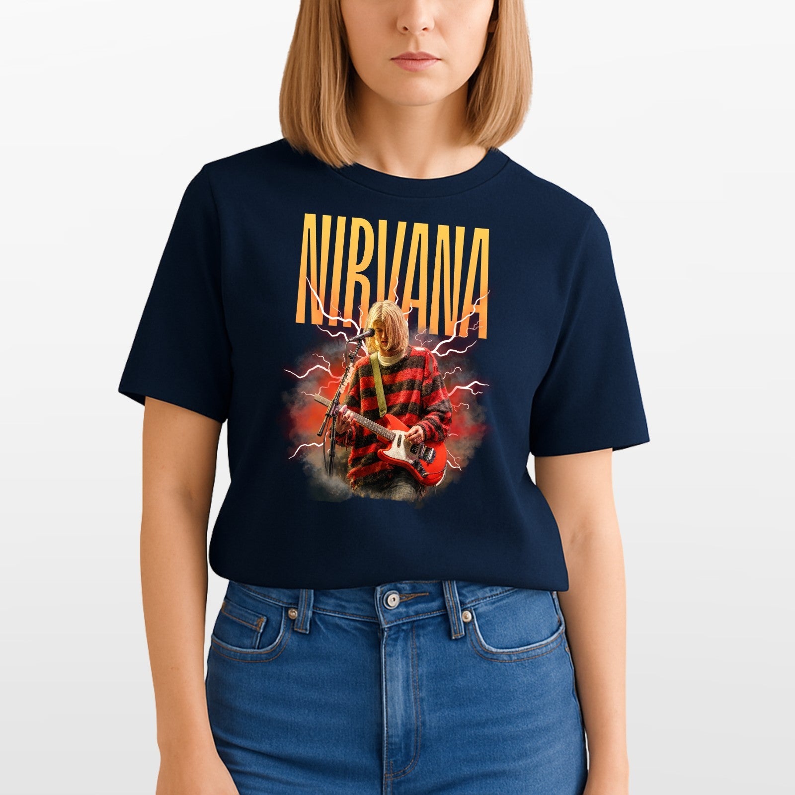 Nirvana T Shirt Kurt Cobain Guitar Grunge Rock Band Tee Unisex
