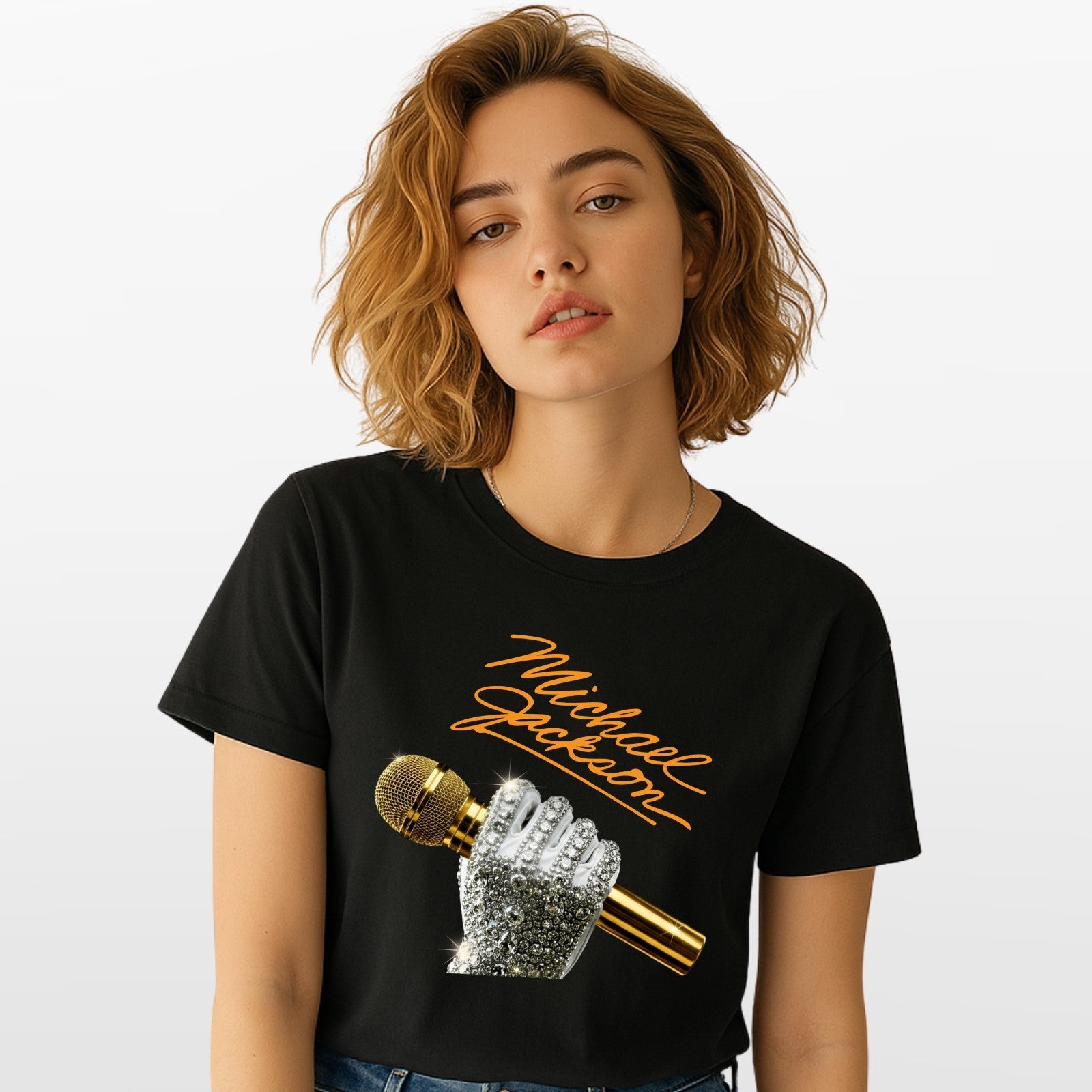 Michael Jackson Signature T-Shirt Gold Mic Glove King of Pop Graphic Unisex Tee