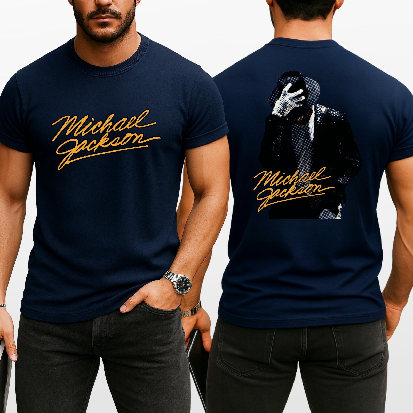 Michael Jackson Retro Pop Music T Shirt Front Back Graphic Unisex Tee