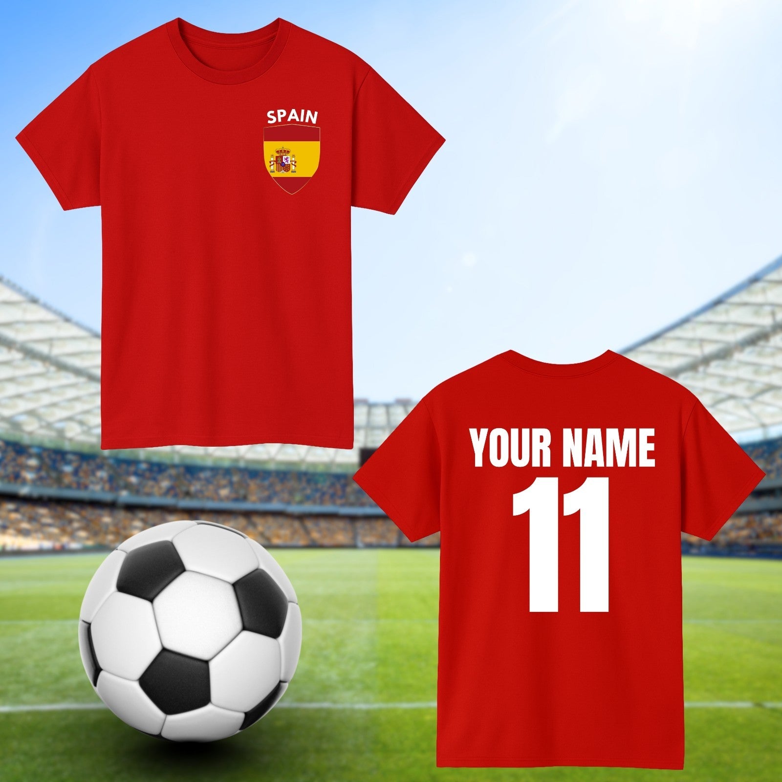 Personalised Spain Football T-Shirt Custom Name And Number Sports Lover Top