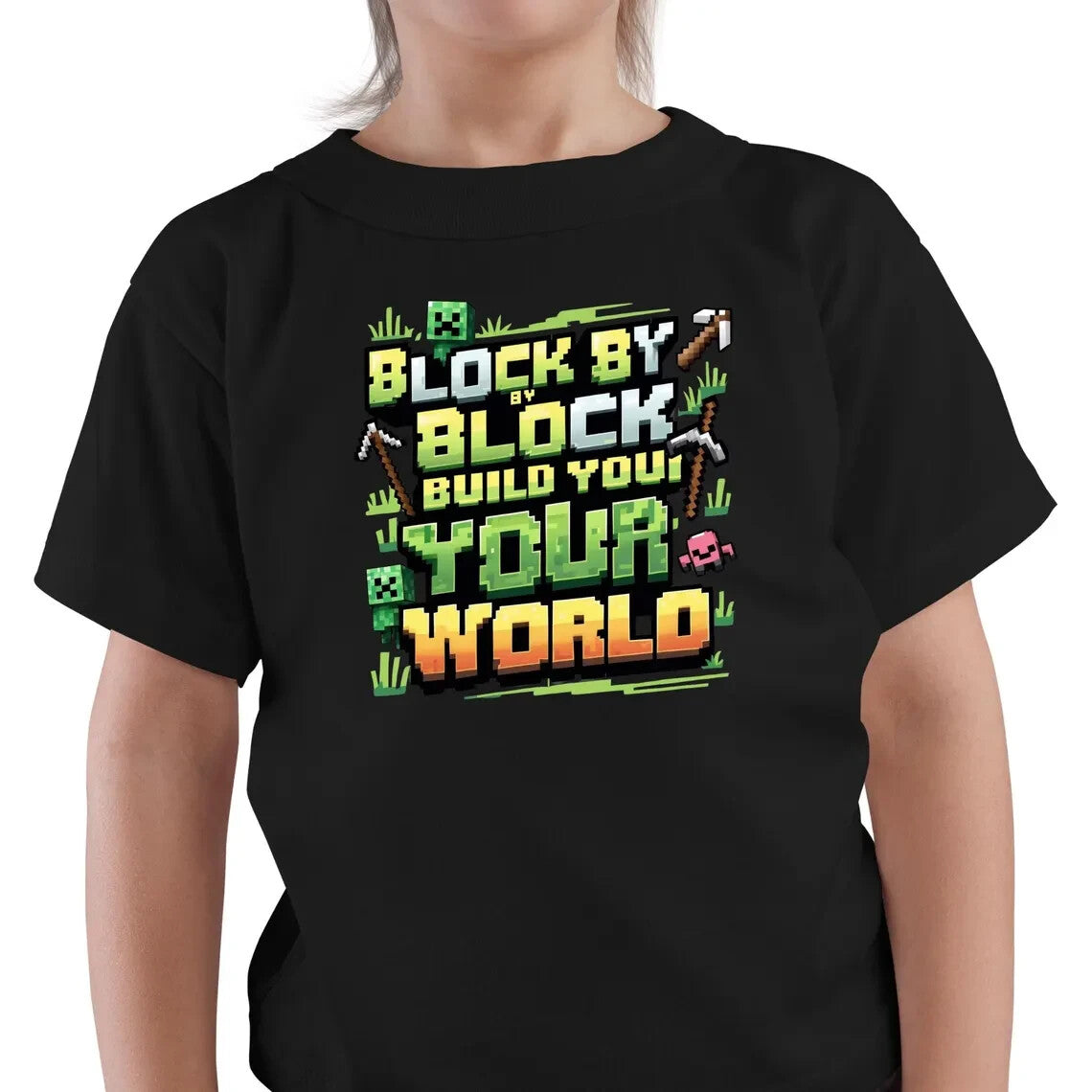 Block by Block Build Your World T-Shirt – Mine-craft Inspired Kids Tee