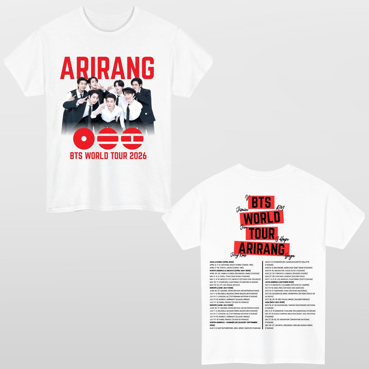 BTS Arirang Inspired World Tour T Shirt Unisex Adults Fan Merch Tee
