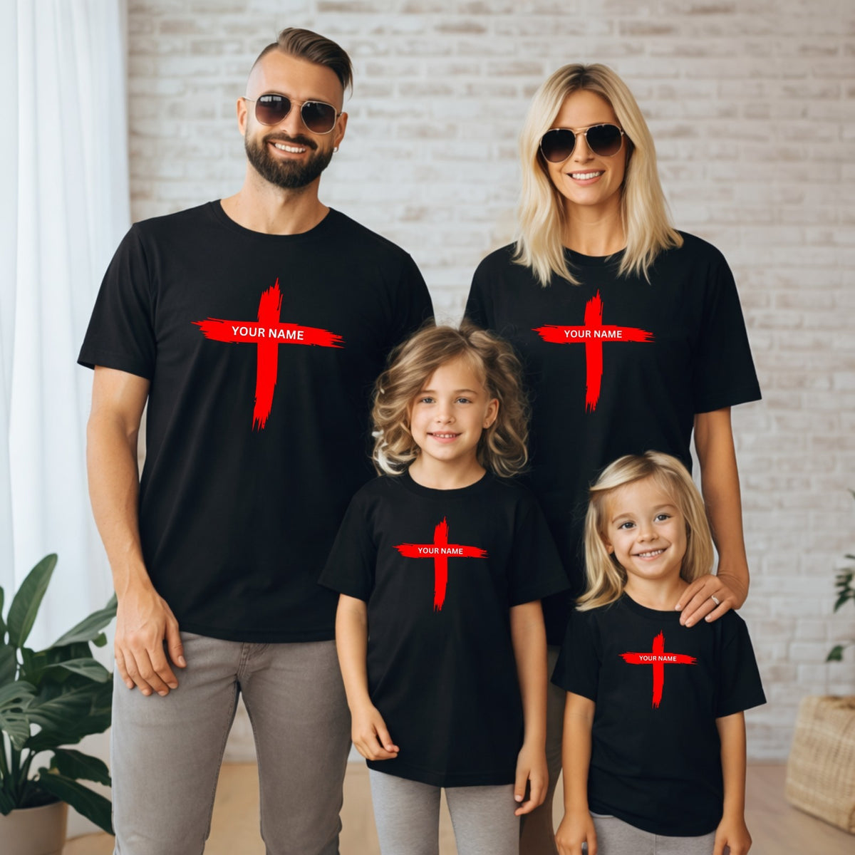 Personalised Cross T-Shirt Family Matching Easter Christian Black Cotton Top