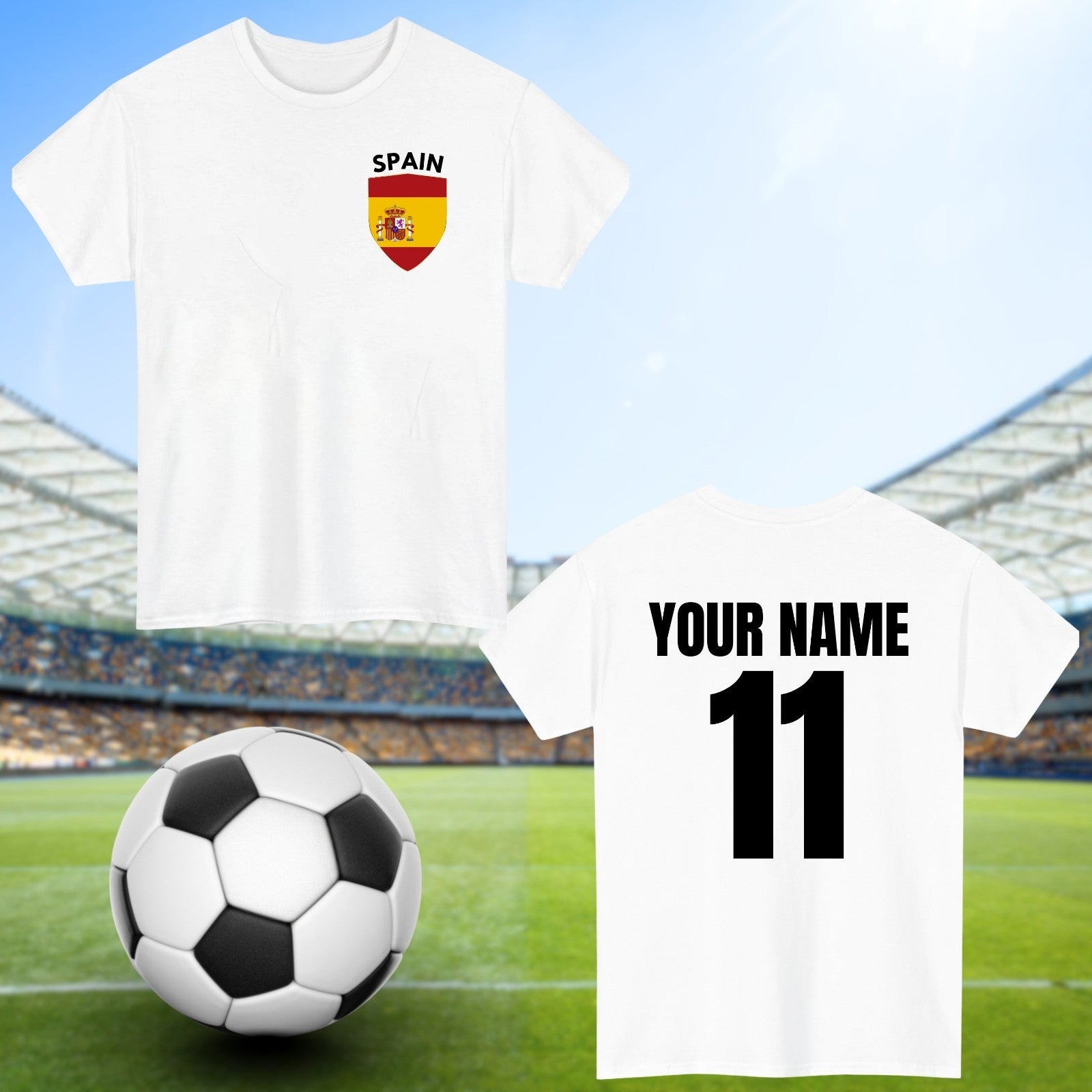 Personalised Spain Football T-Shirt Custom Name And Number Sports Lover Top