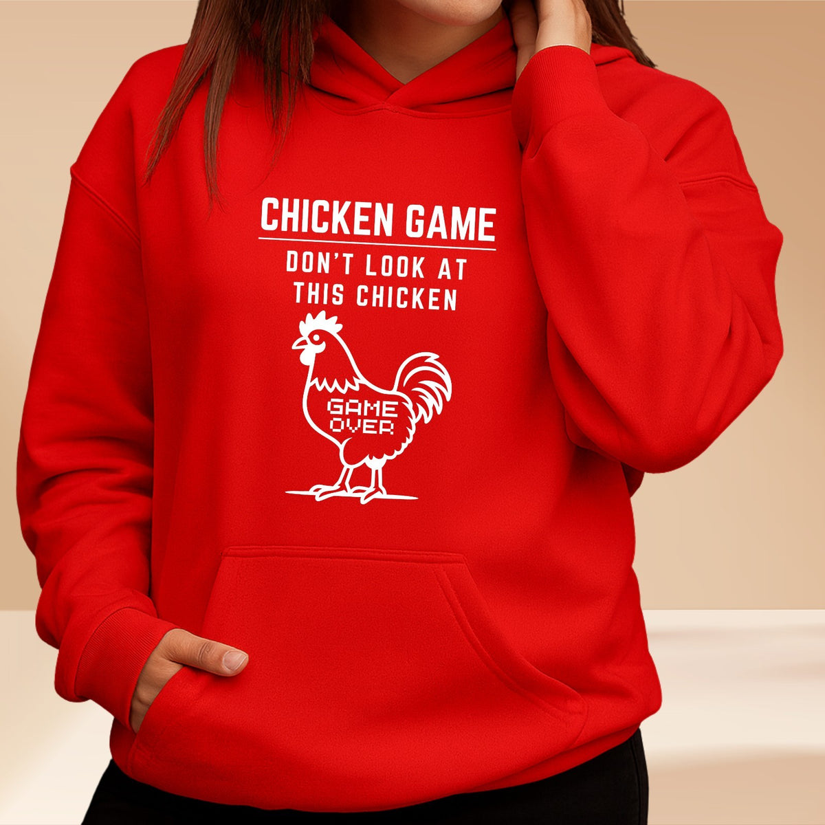 CHICKEN GAME HOODIE Dont Look Game Over Funny Novelty Hooded Jumper