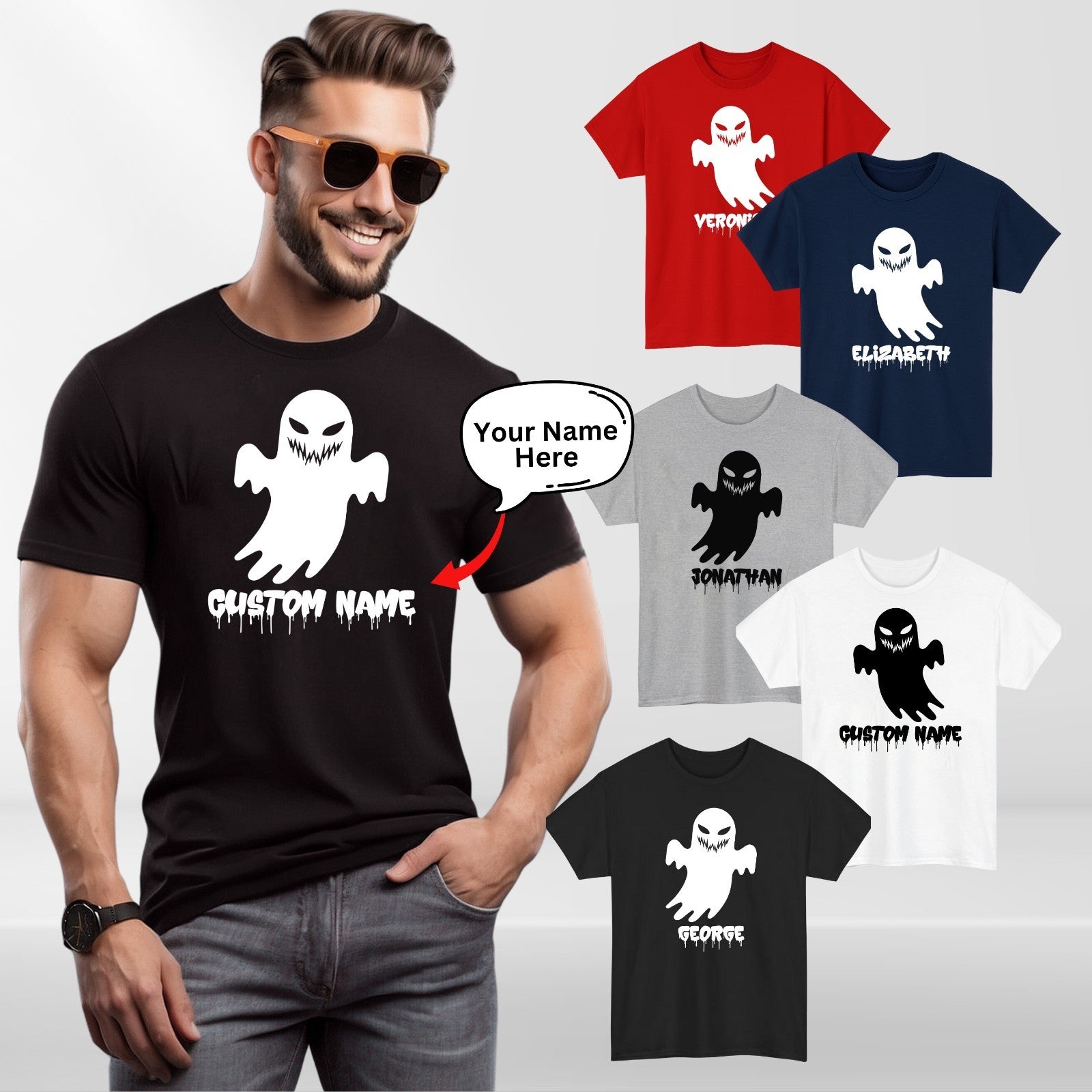 Personalised Halloween Ghost Couple T-Shirt Custom Name Spooky Scary Festive Top