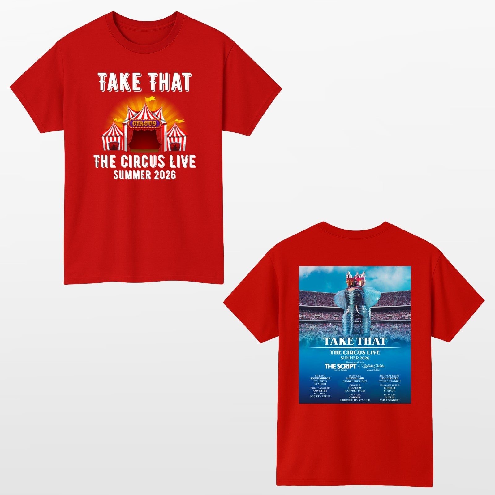 Take That The Circus Live Summer 2026 T-Shirt Double Sided Concert Merch