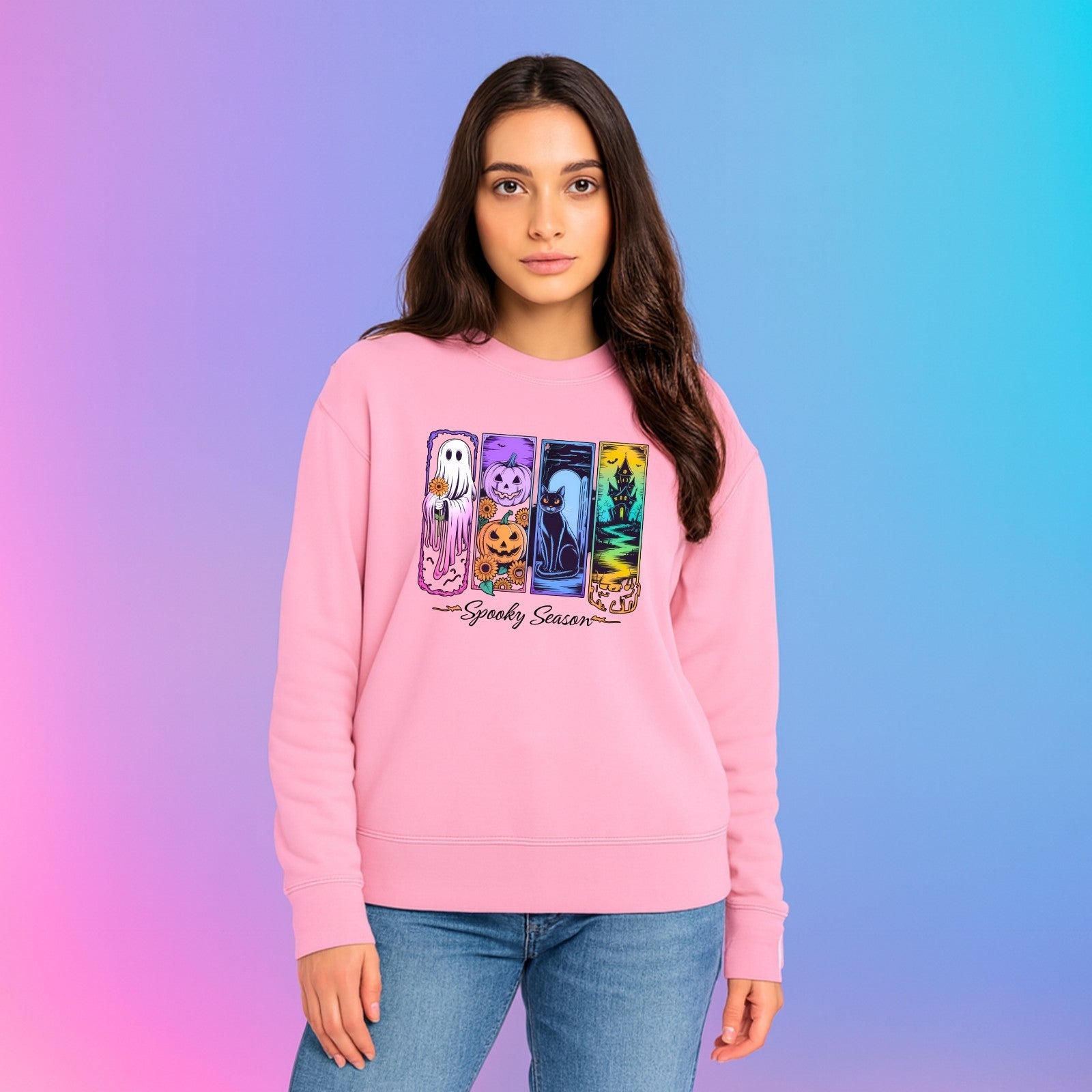 Spooky Season Jumper | Cute Halloween Sweatshirt | Ghost Pumpkin Cat Design | Au