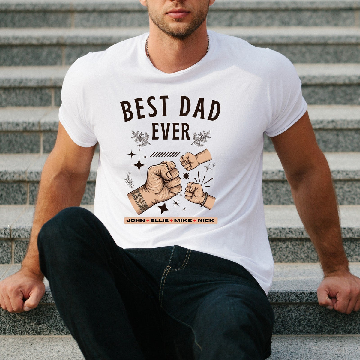 Personalized Best Dad Ever T Shirt Custom Name Fathers Day Gift Unisex Tee