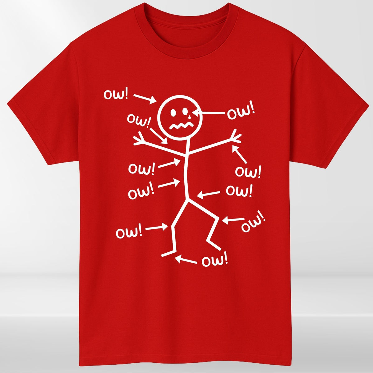 Funny Stick Figure 'Ow' T-Shirt Sarcastic Pain Humor Graphic T Shirt Unisex Tee