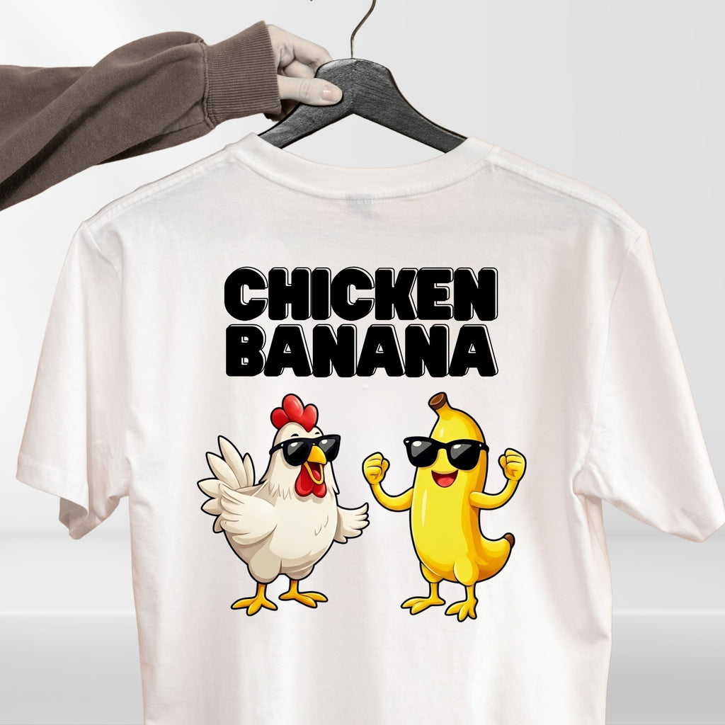 Funny Dancing Chicken Banana T-Shirt Graphic Meme Cartoon Unisex Casual Tee