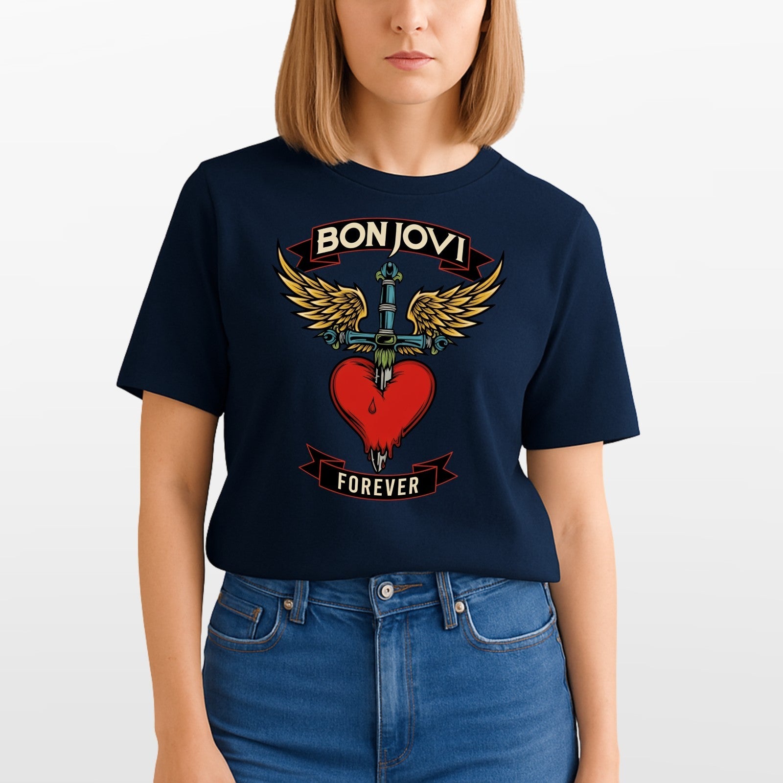 Bon Jovi Forever Inspired T-Shirt Band Merch Heart – Vintage Rock Band Concert
