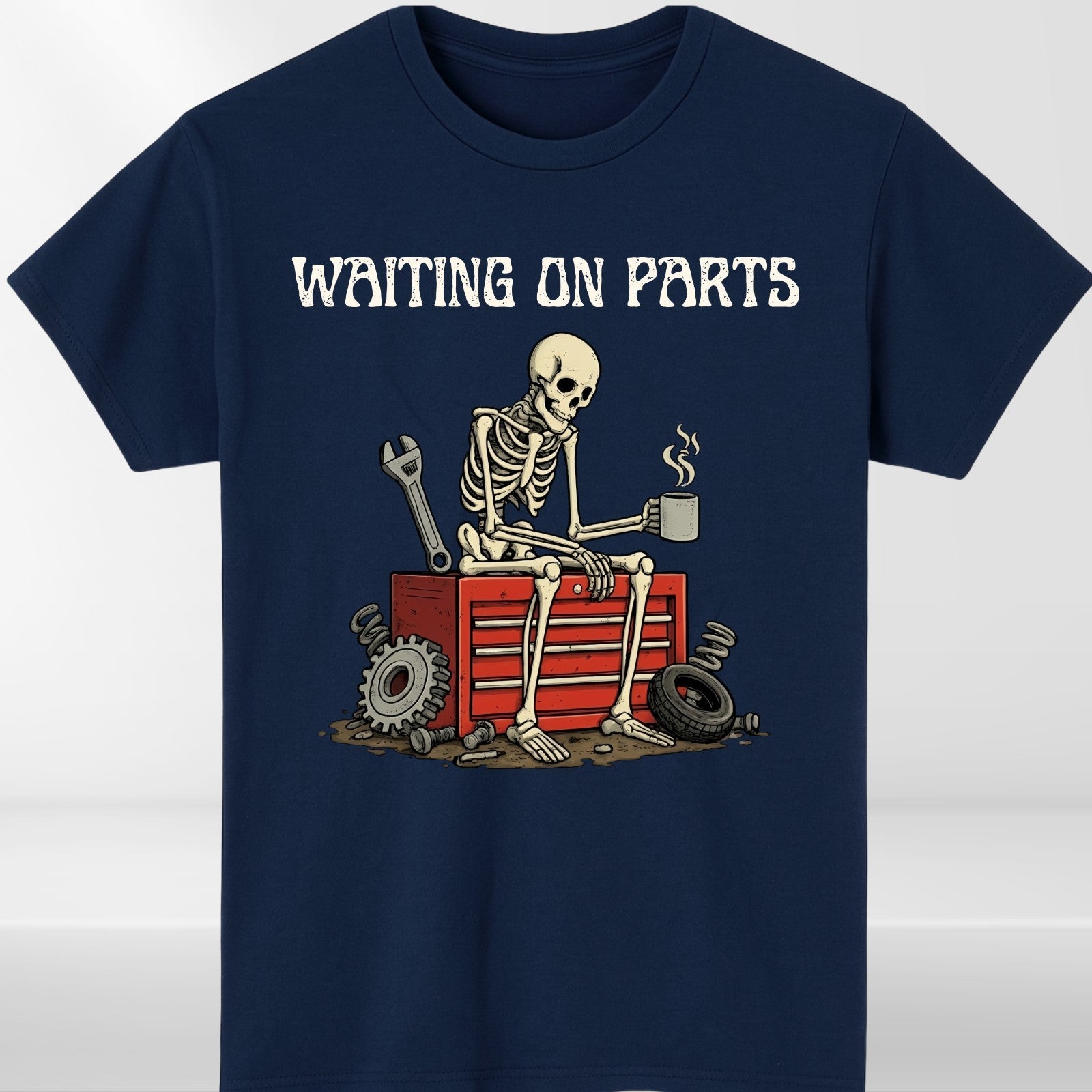 Waiting On Parts Skeleton Coffee Funny T Shirt Mechanic Unisex Gift Tee UK