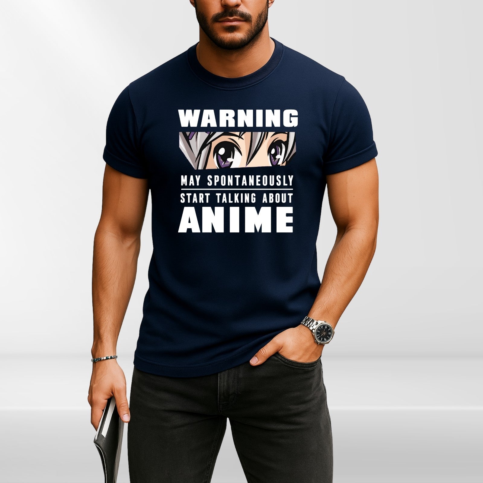 Warning May Start Talking About Anime Funny Mens T-Shirt 100% Cotton