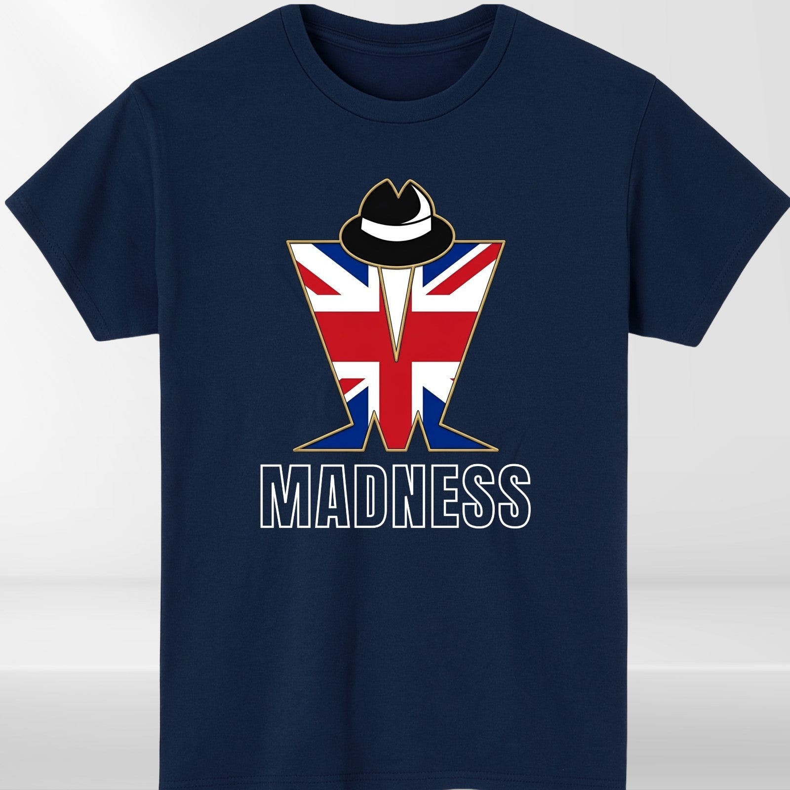 Madness Band T-Shirt Union Jack Flag Graphic Tee Retro Music Concert Top