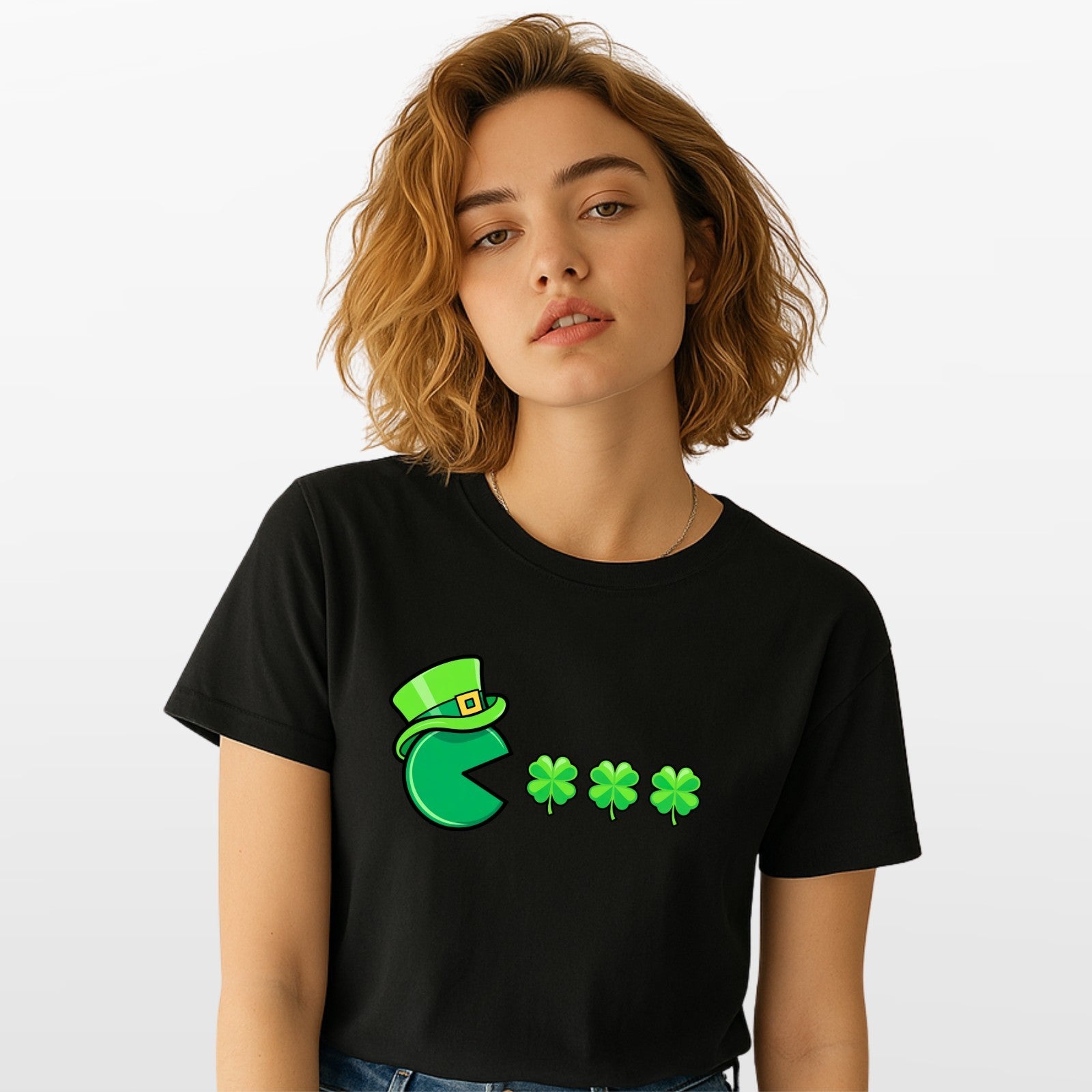 Funny Irish Pac Man Shamrock T Shirt St Patricks Day Gaming Tee Unisex
