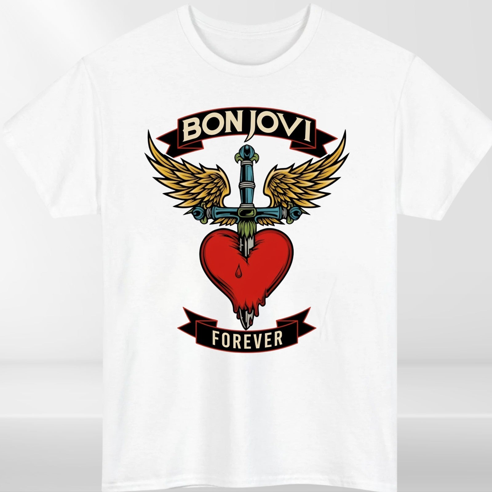 Bon Jovi Forever Inspired T-Shirt Band Merch Heart – Vintage Rock Band Concert