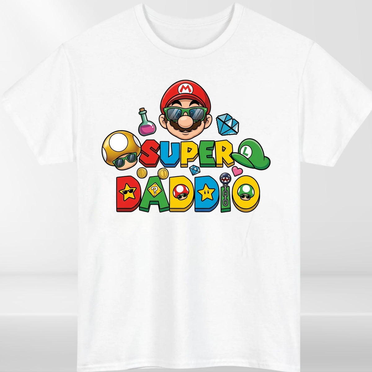 Super Mario Daddio Inspired T Shirt Funny Gaming Dad Unisex Gift Tee Top
