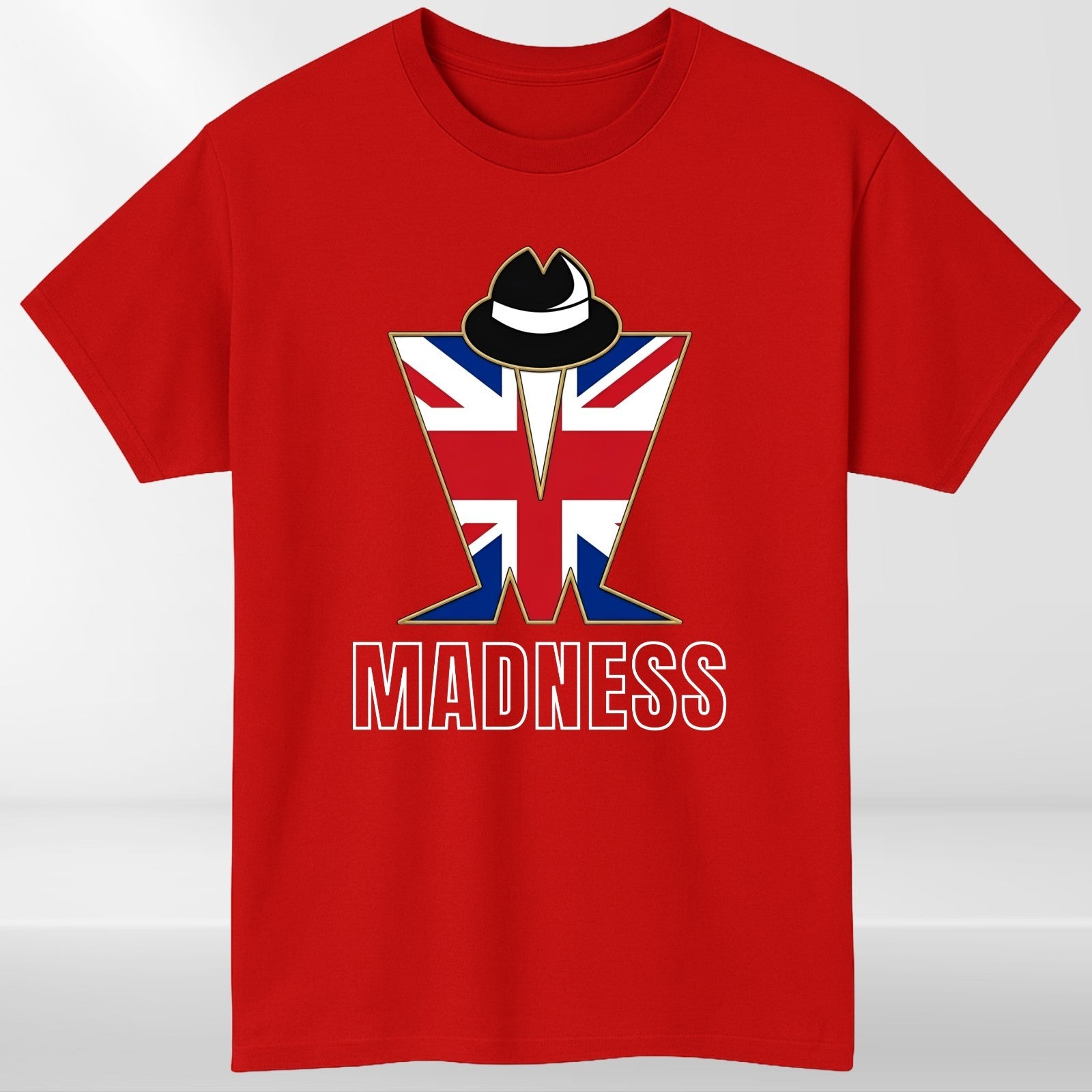 Madness Band T-Shirt Union Jack Flag Graphic Tee Retro Music Concert Top