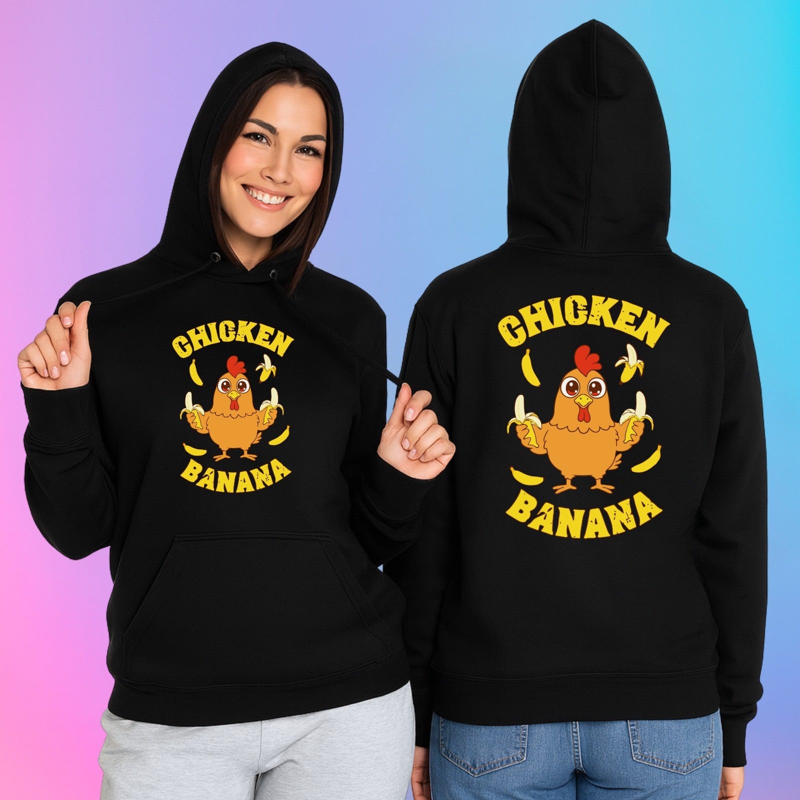 Chicken Banana Hoodie | Funny Meme Hoodie | Cute Cartoon Chicken Gift 3Y–4XL UK