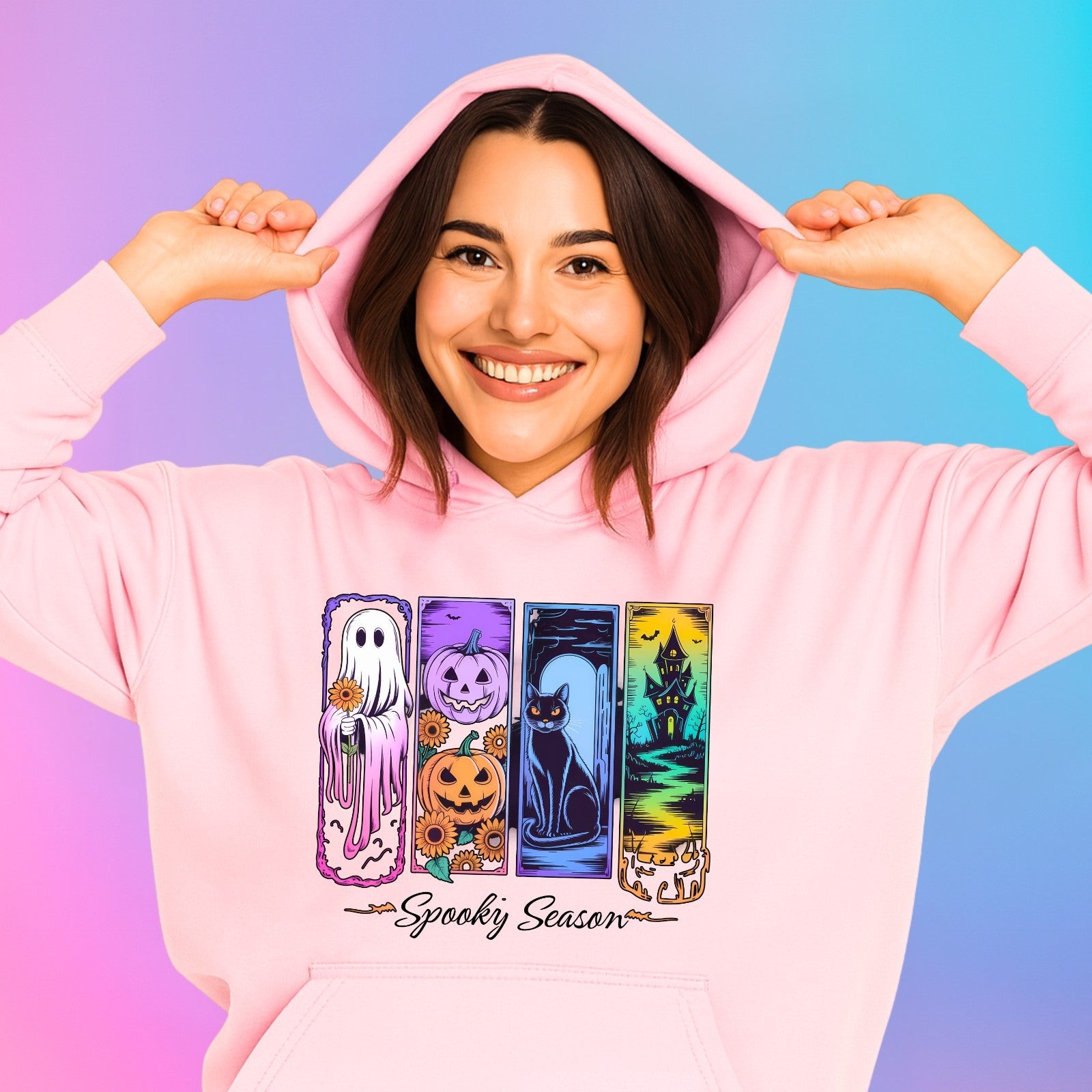 Spooky Season Hoodie | Halloween Ghost & Pumpkin Design | Cute Spooky Sweatshirt