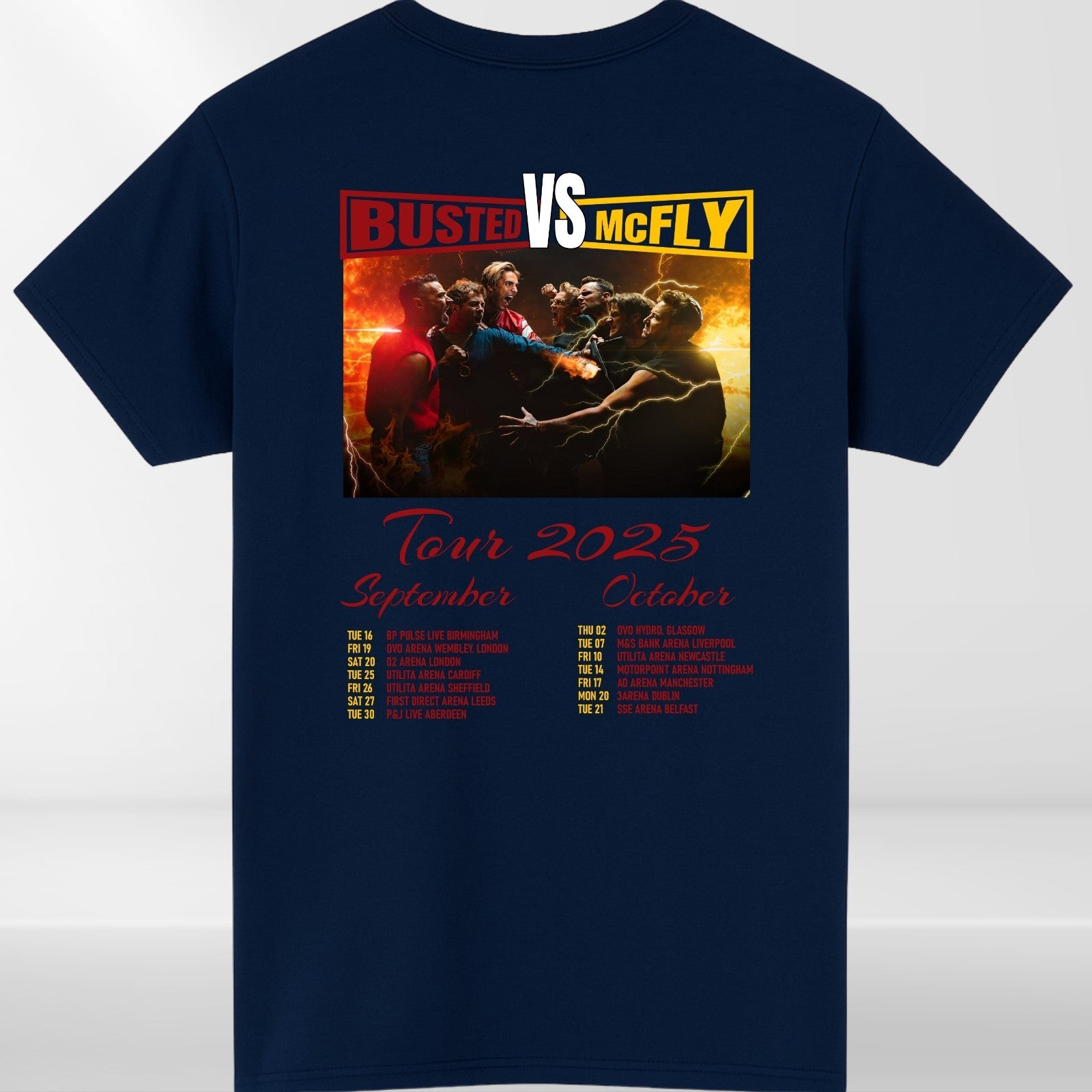 McFly vs Busted Tour 2025 T-Shirt Team McFly Band Front & Back Concert Gift Top
