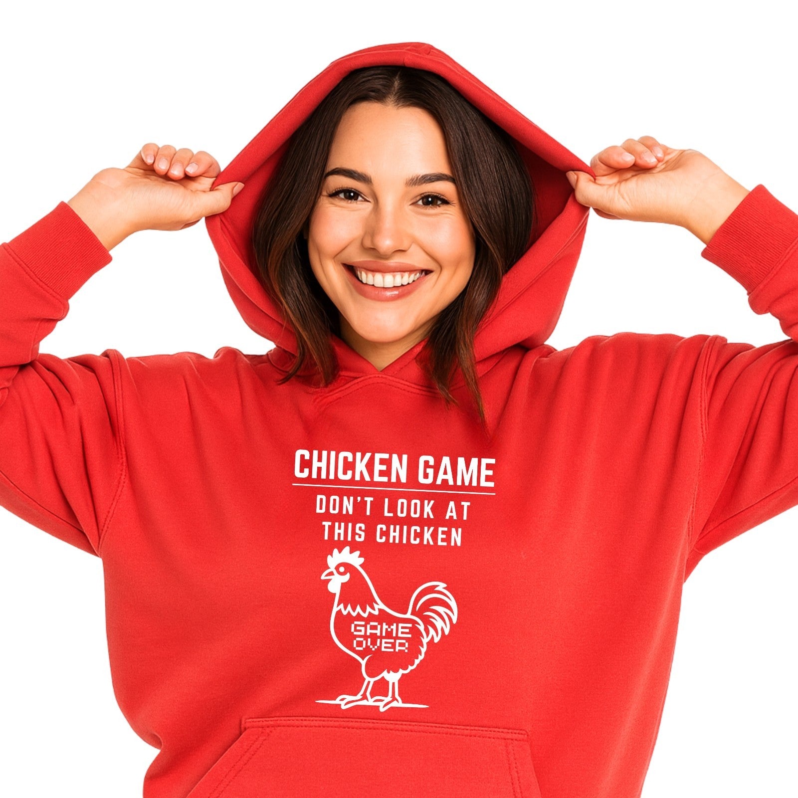 CHICKEN GAME HOODIE Dont Look Game Over Funny Novelty Hooded Jumper