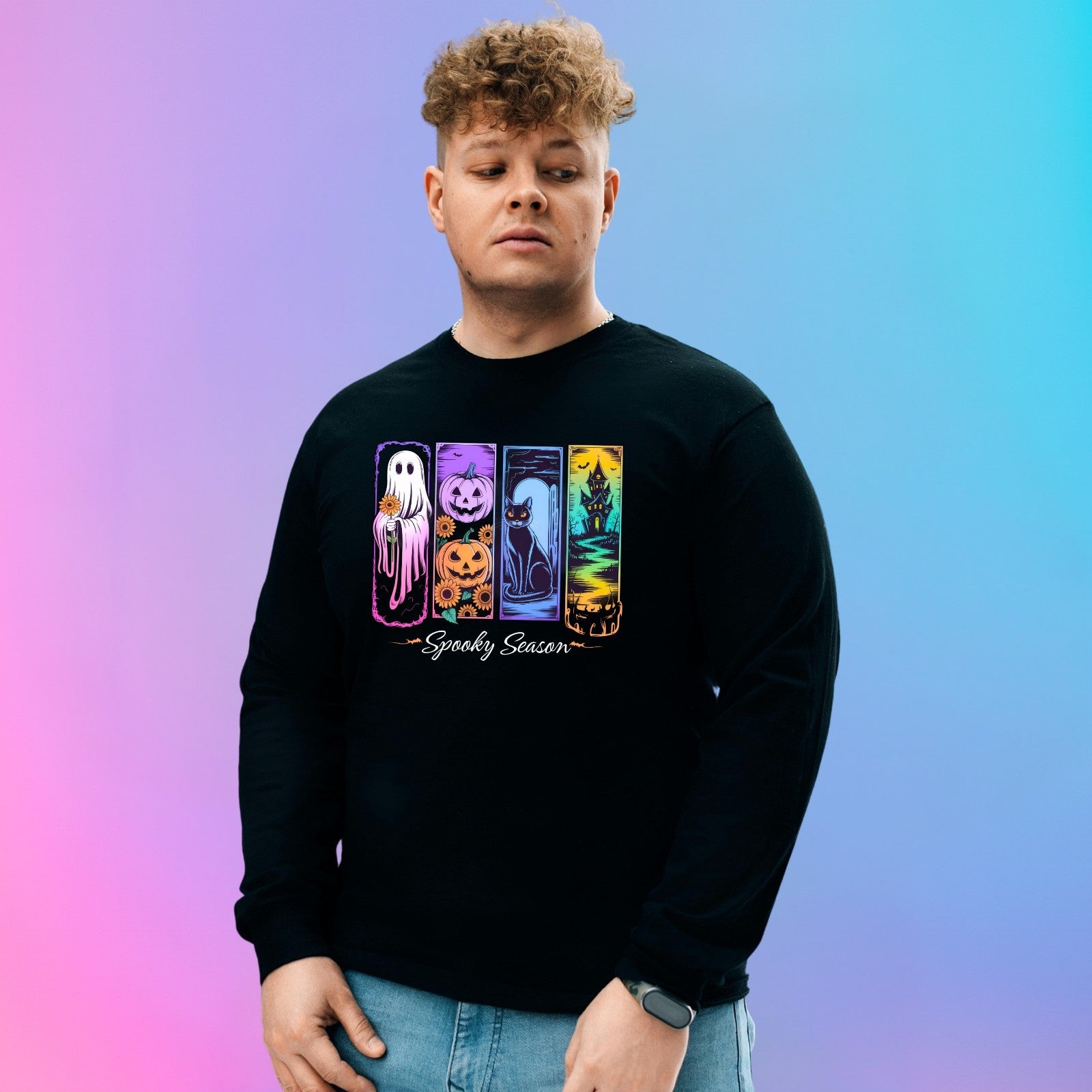 Spooky Season Jumper | Cute Halloween Sweatshirt | Ghost Pumpkin Cat Design | Au