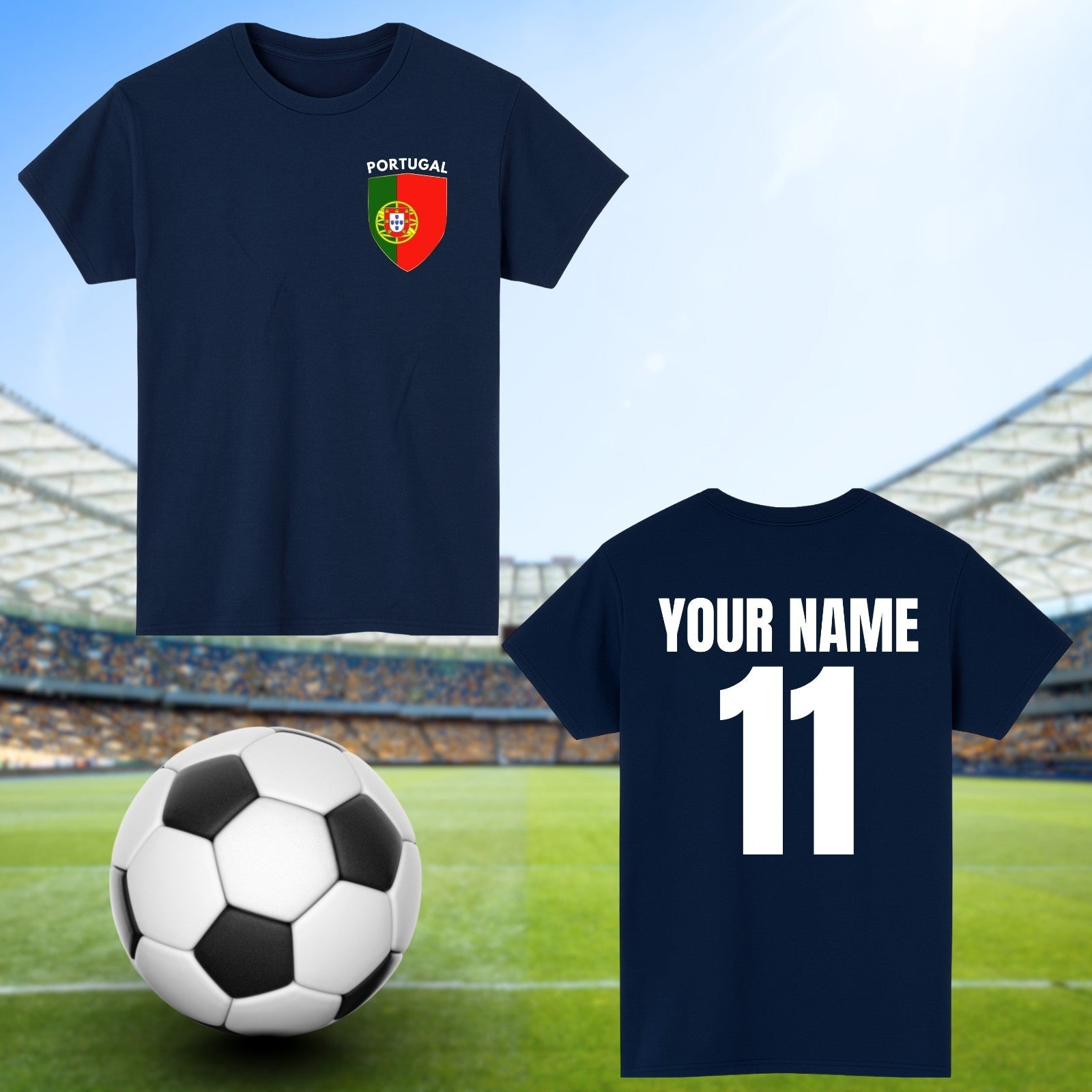 Personalised Portugal Football T-Shirt Custom Name And Number Sports Lover Top