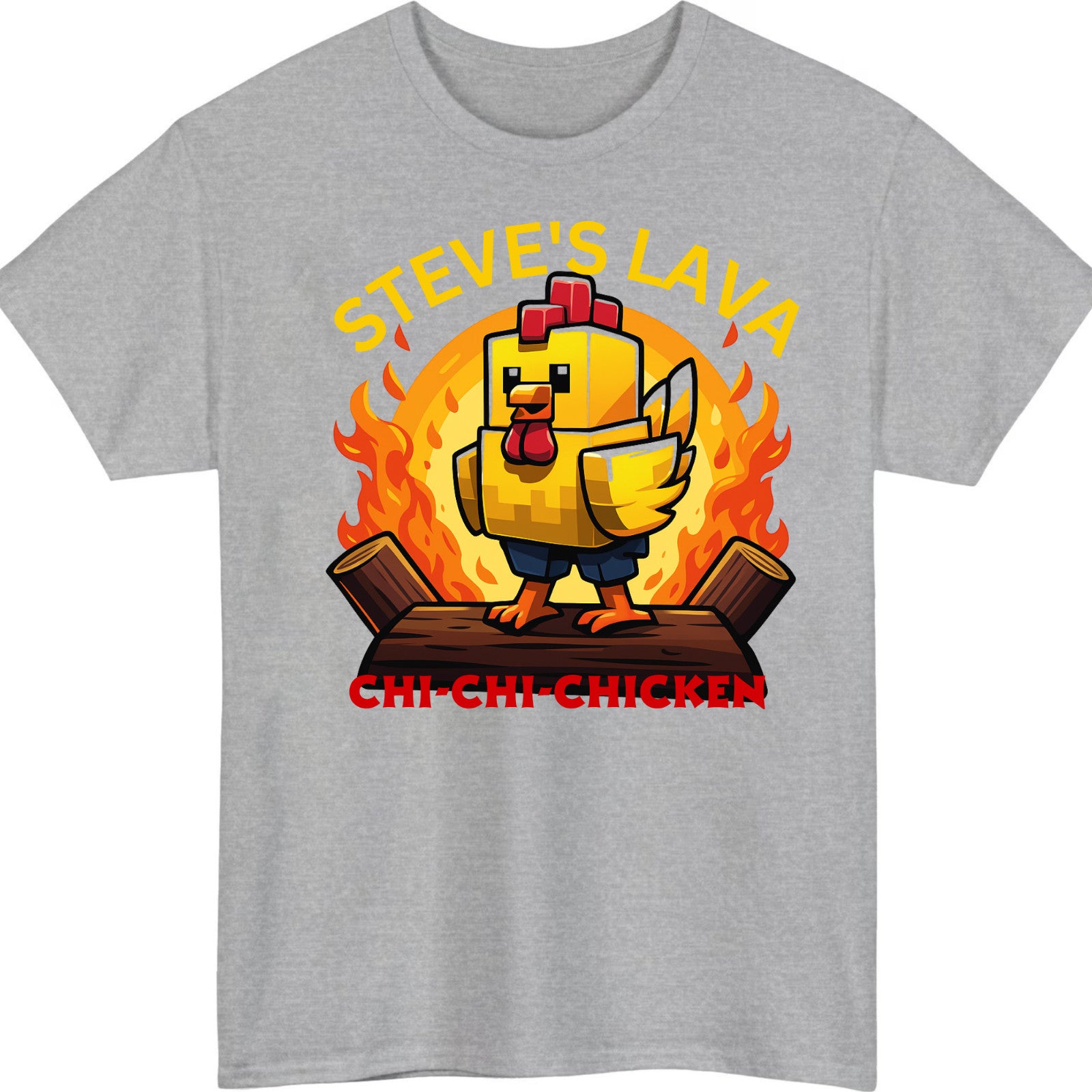 Steve’s Lava Chicken Funny Pixel on T-Shirt product view 3
