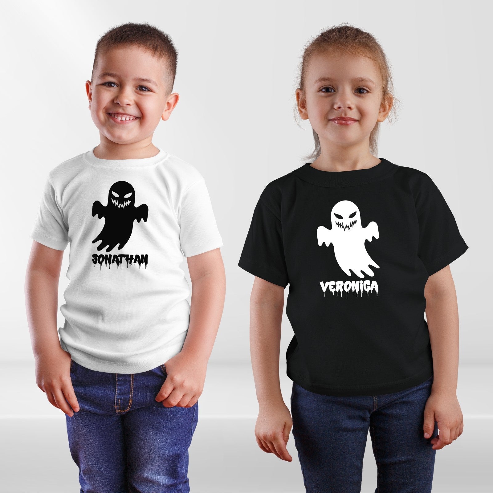 Personalised Halloween Ghost Couple T-Shirt Custom Name Spooky Scary Festive Top