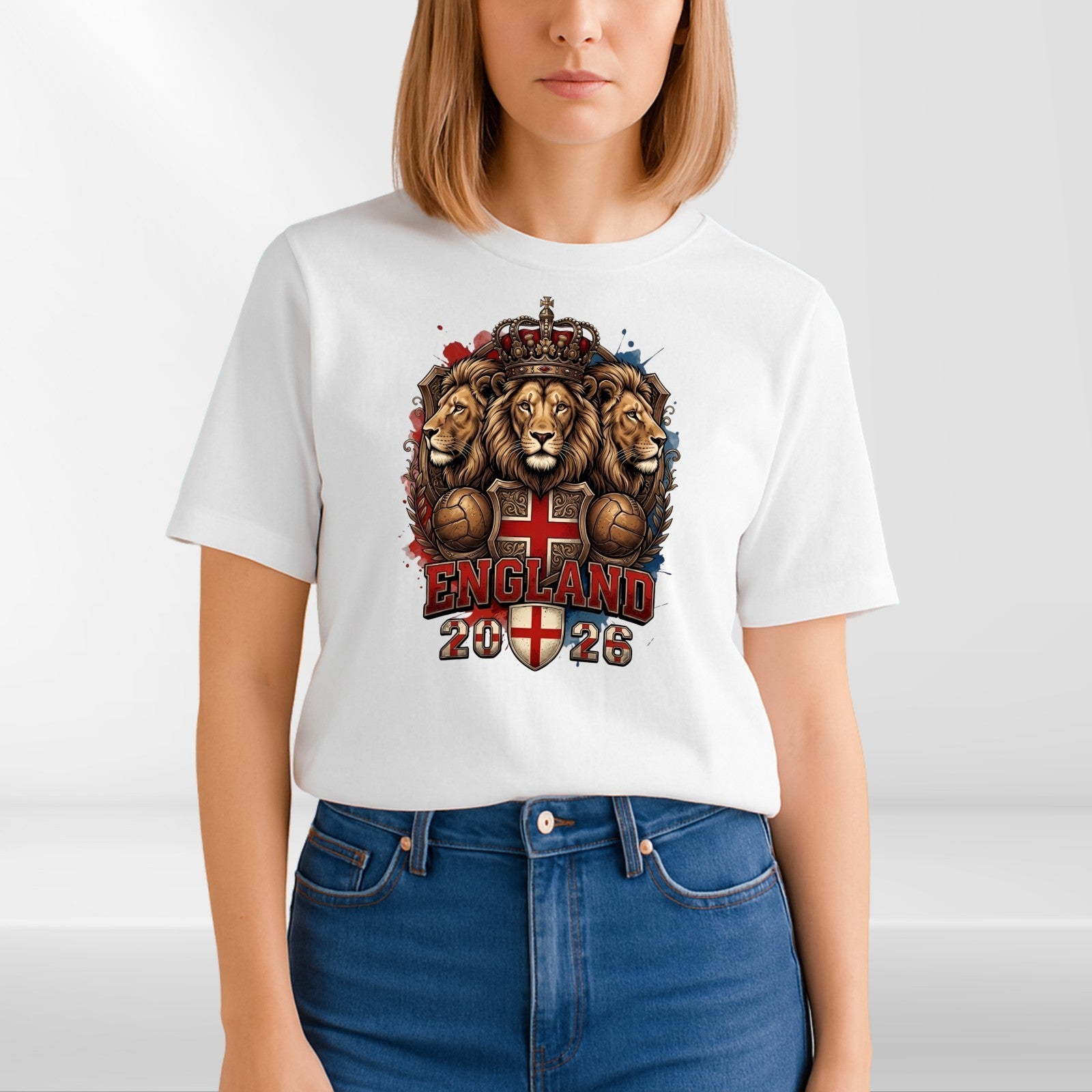 England 2026 Three Lions Inspired T Shirt Football Fan Graphic Gift Tee UK