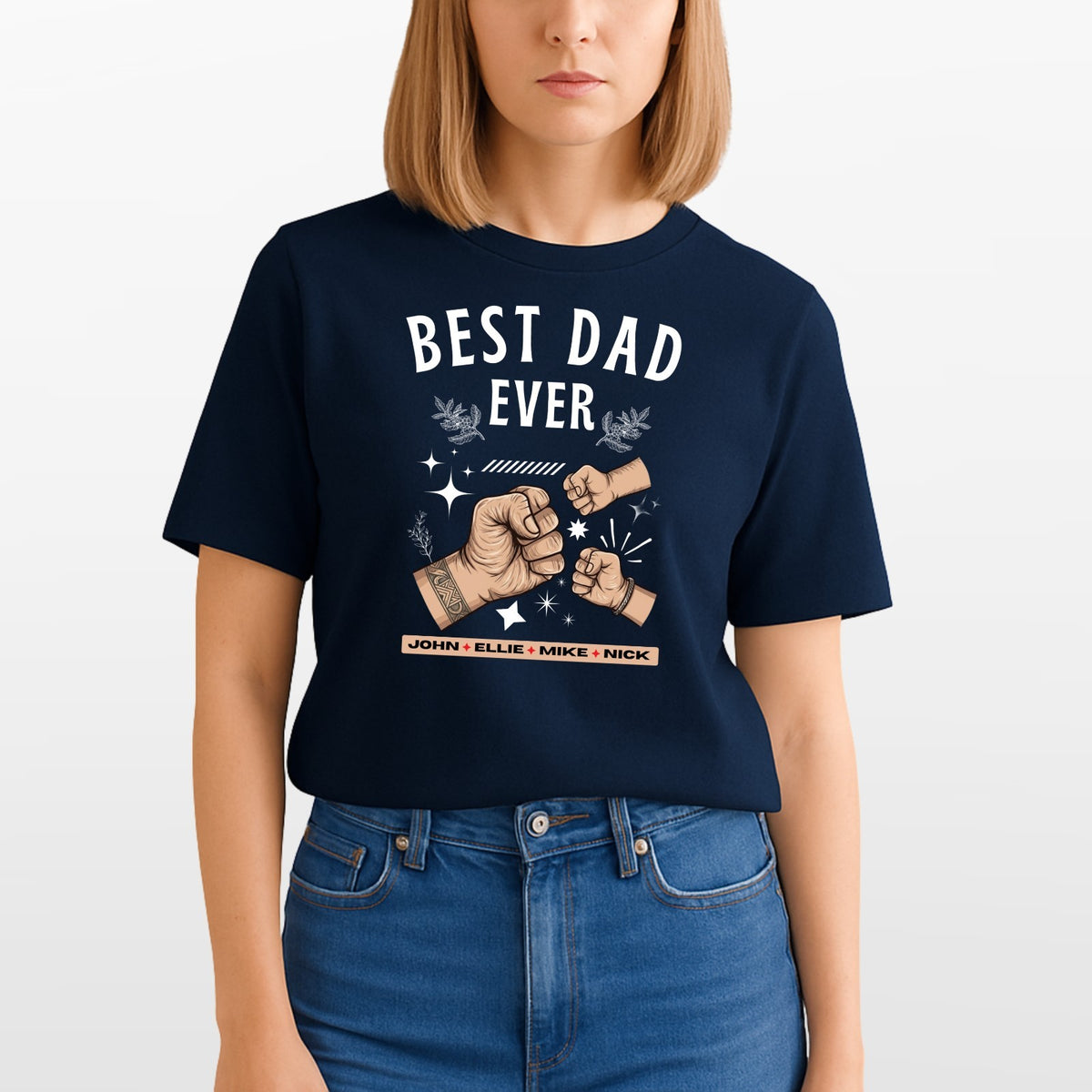 Personalized Best Dad Ever T Shirt Custom Name Fathers Day Gift Unisex Tee