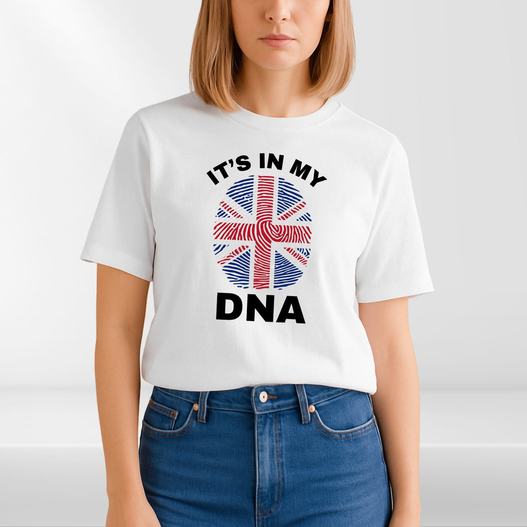 Britain Its In My DNA Funny Union Jack Flag T Shirt British Pride Unisex Cotton