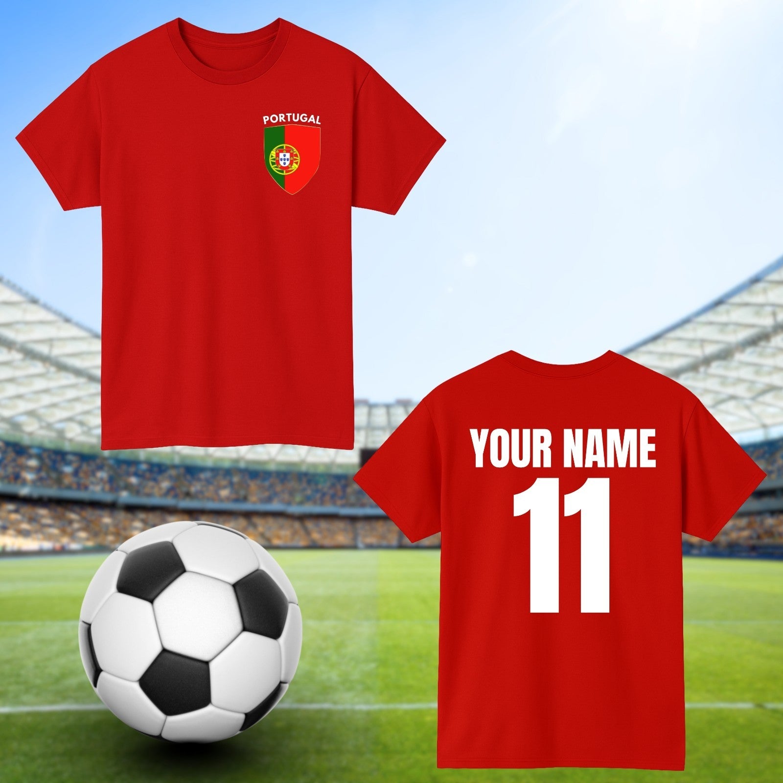Personalised Portugal Football T-Shirt Custom Name And Number Sports Lover Top
