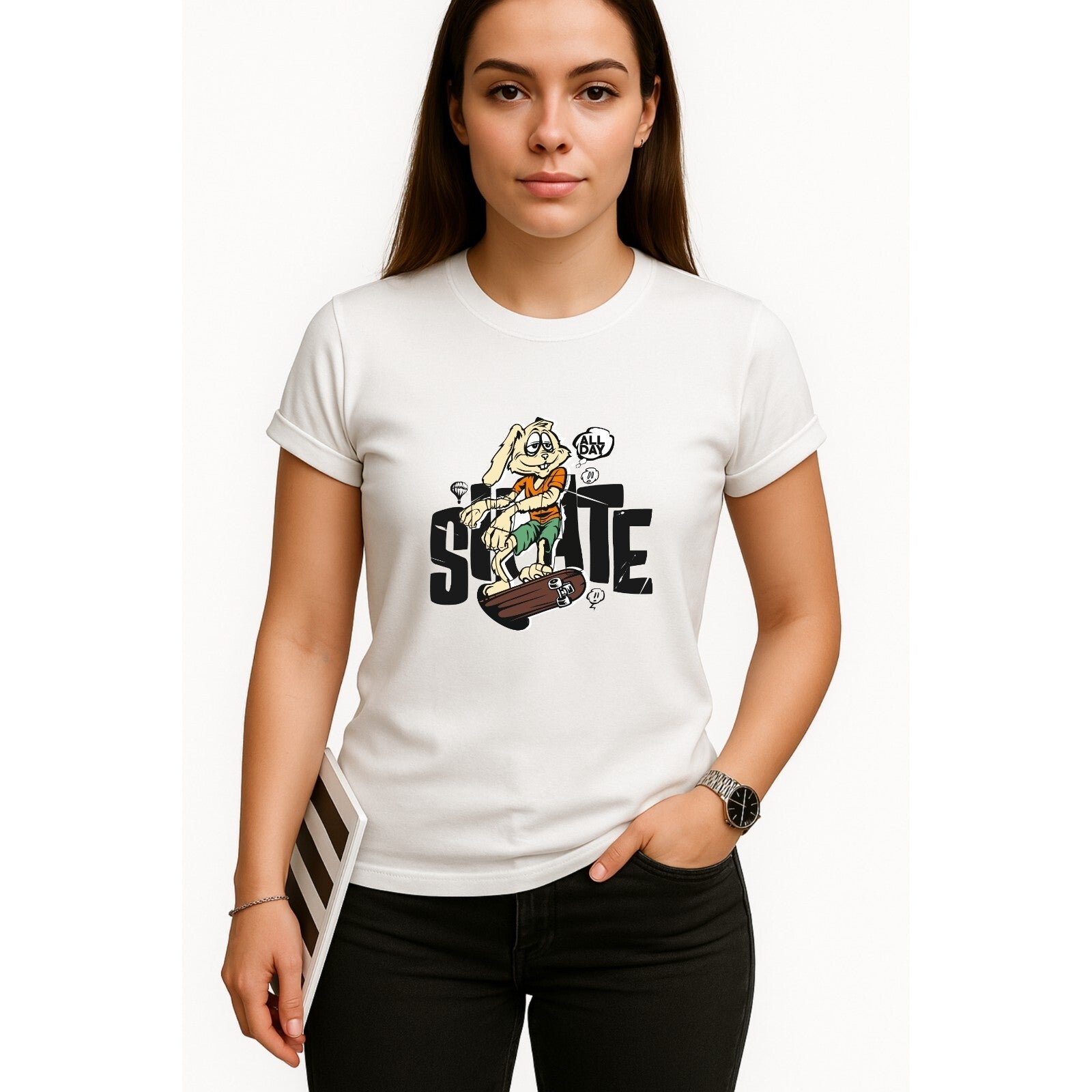 Rabbit Skating Funny Pet Skater T-Shirt product view 2