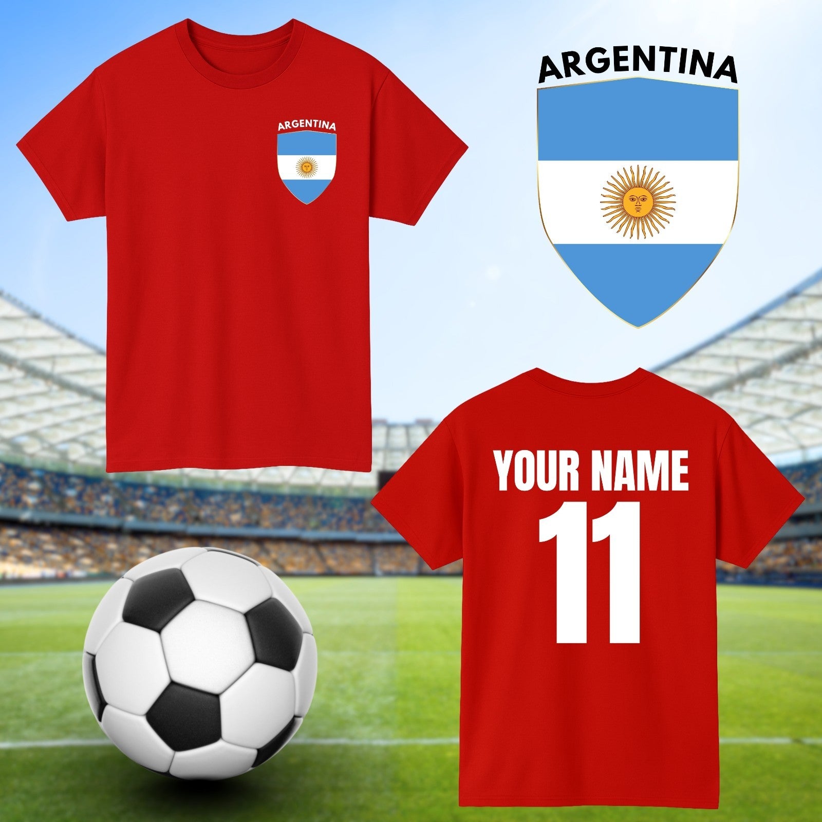 Personalised Argentina Football T-Shirt Custom Name And Number Sports Lover To